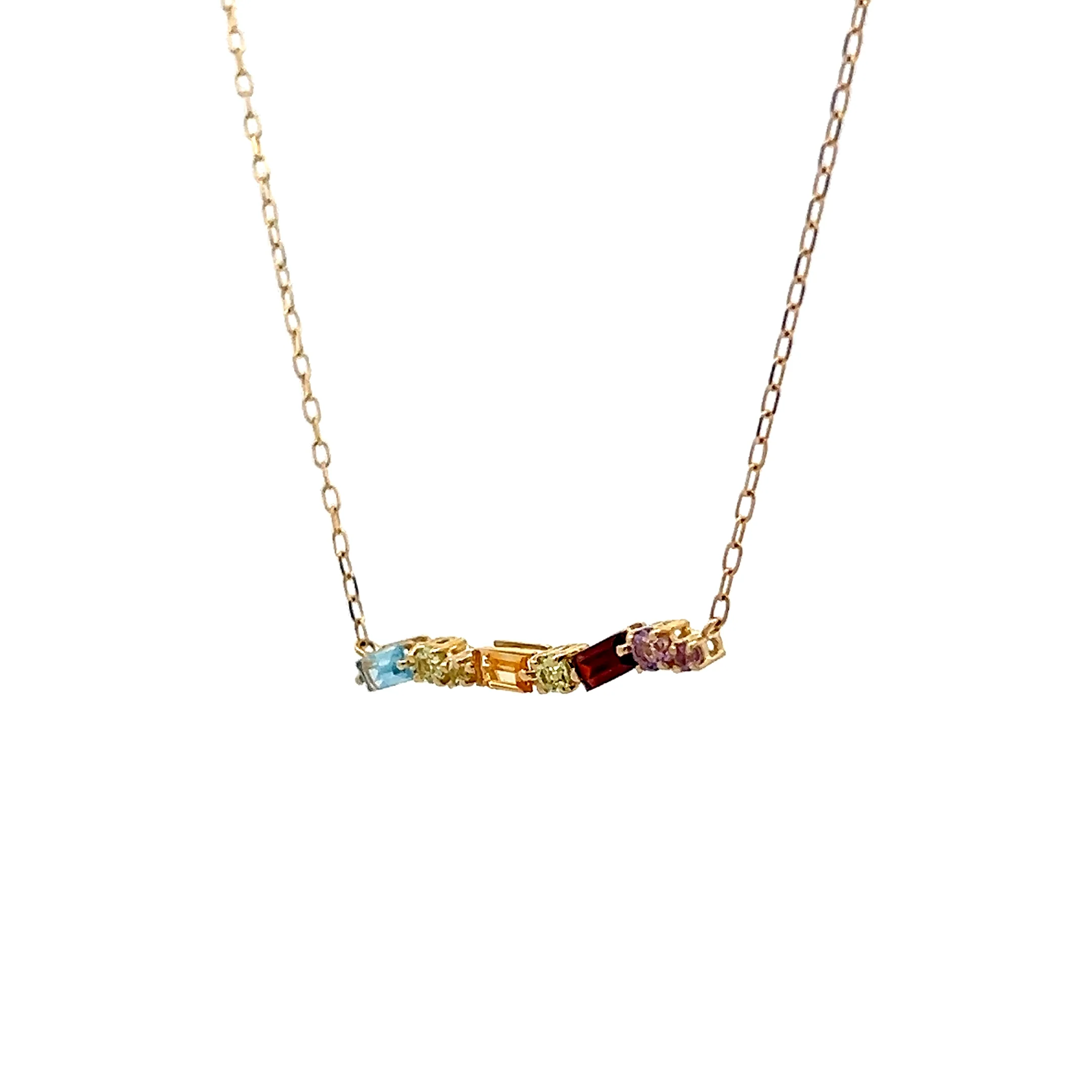 .56 Rainbow Gemstone Bar Pendant Necklace in 14k - Image 2
