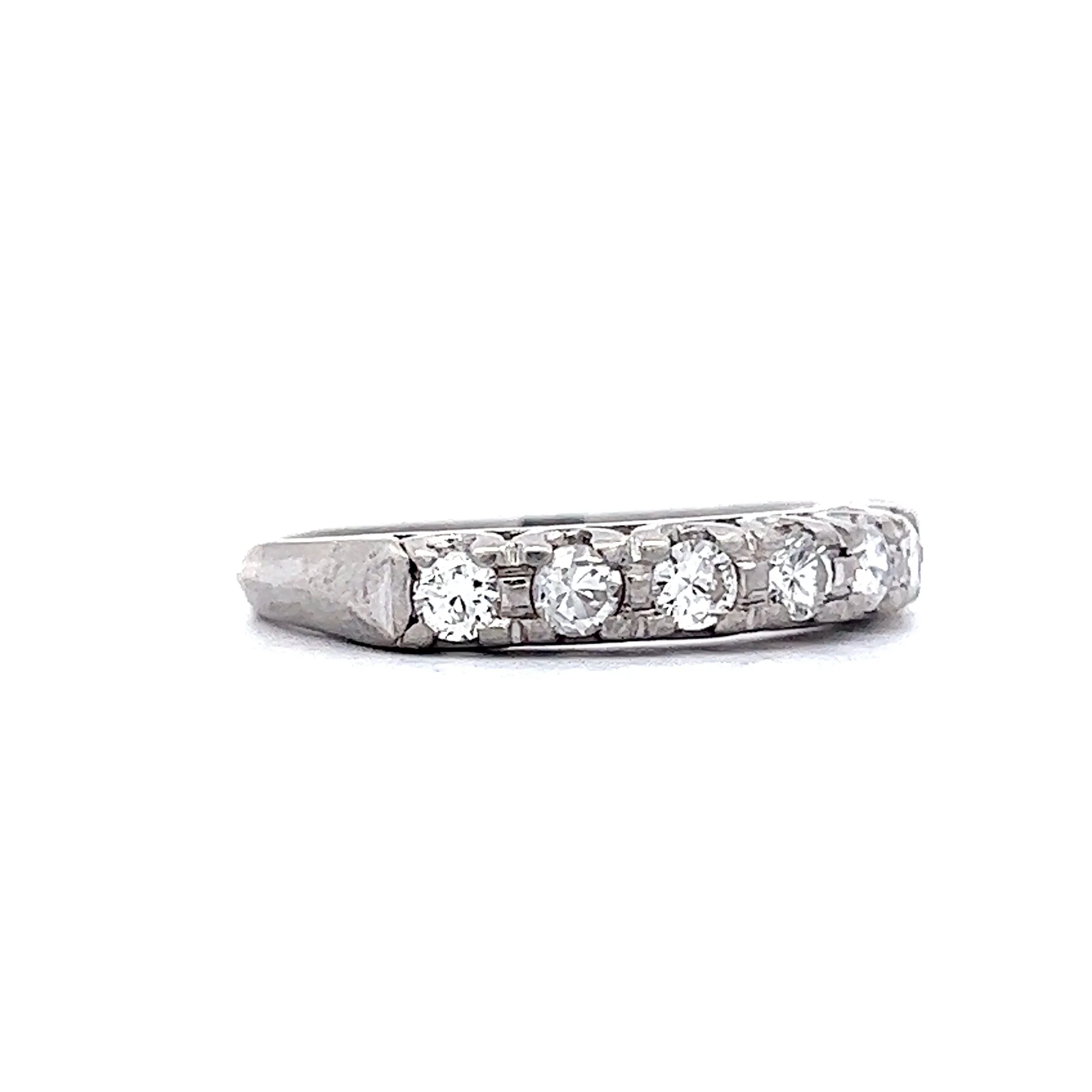 .56 Vintage Round Brilliant Cut Diamond Wedding Band in Platinum - Image 3