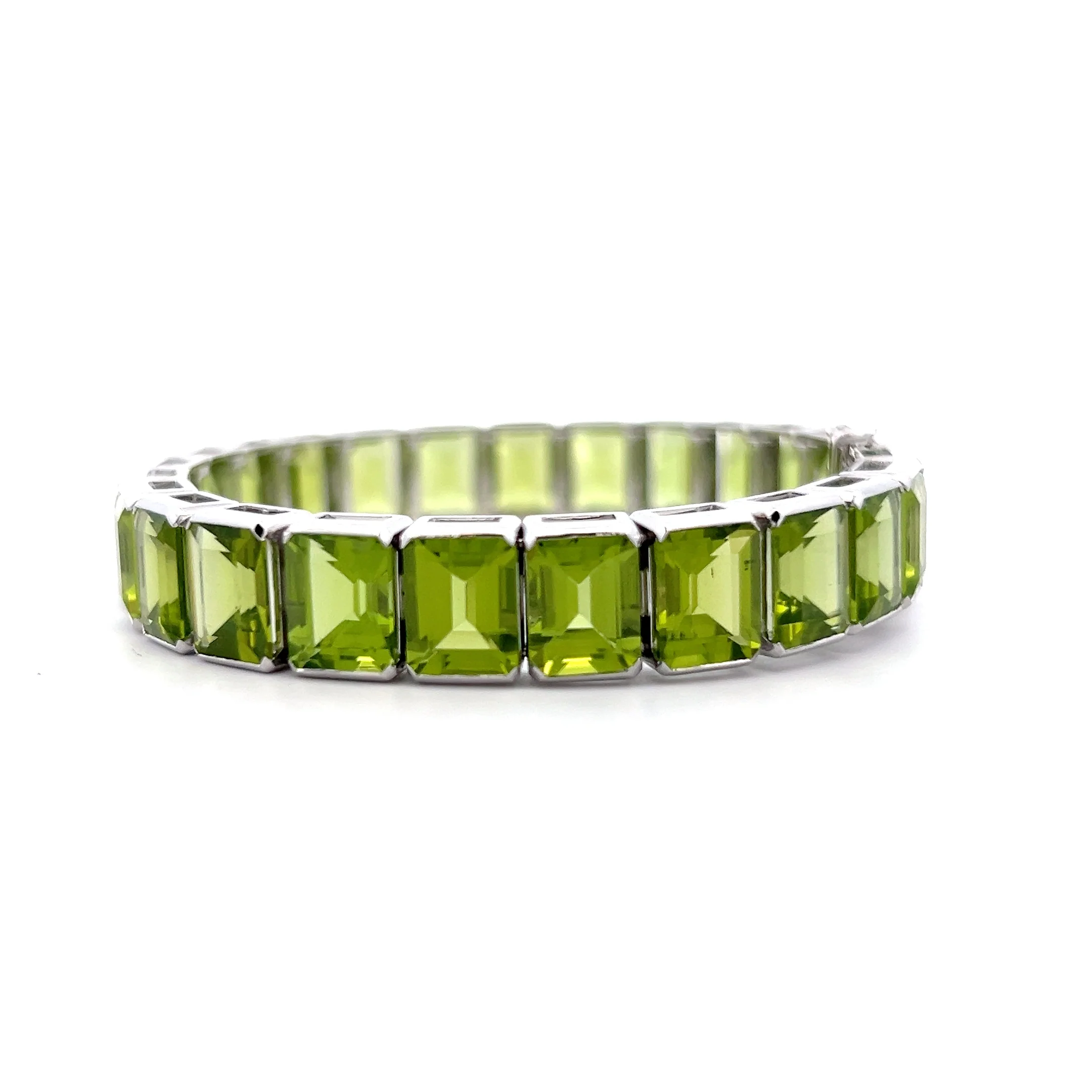 57.22 Emerald Cut Peridot Line Bracelet Platinum - Image 2