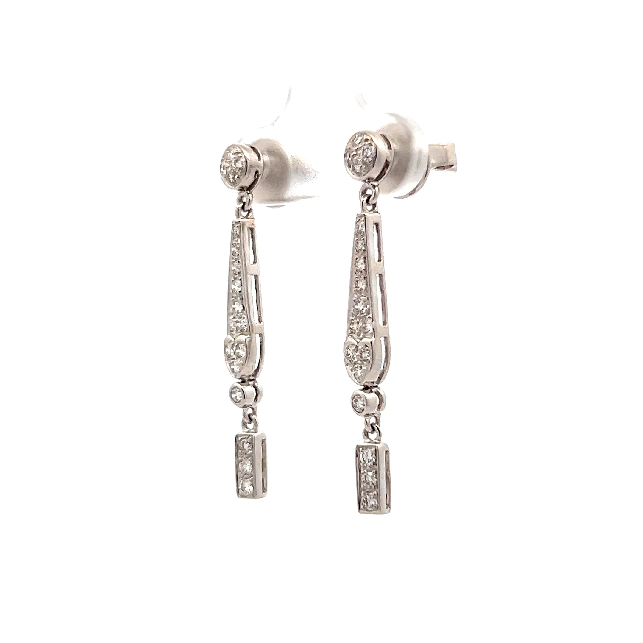 .57 Diamond Geometric Drop Earrings 18k White Gold - Image 2