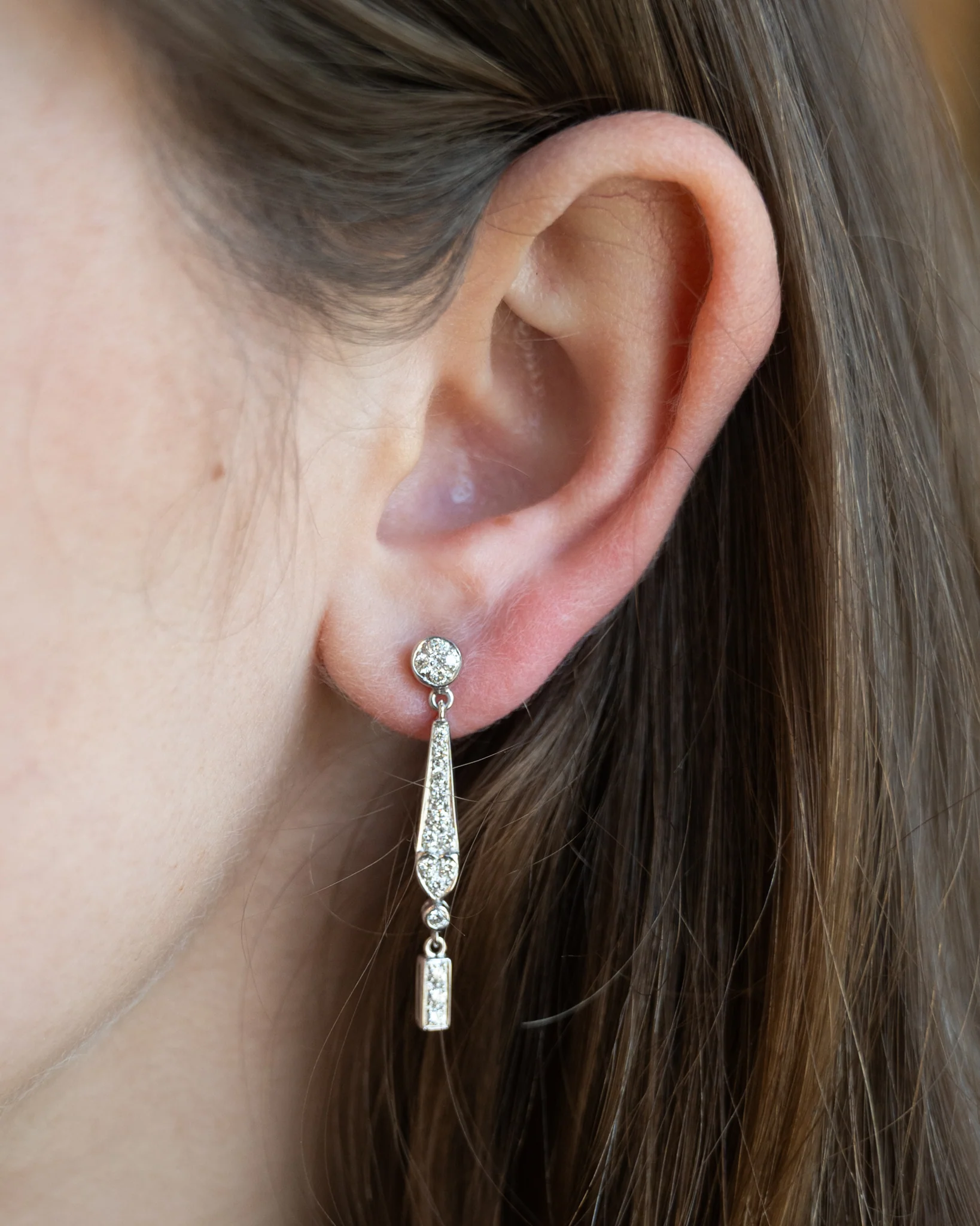 .57 Diamond Geometric Drop Earrings 18k White Gold - Image 5