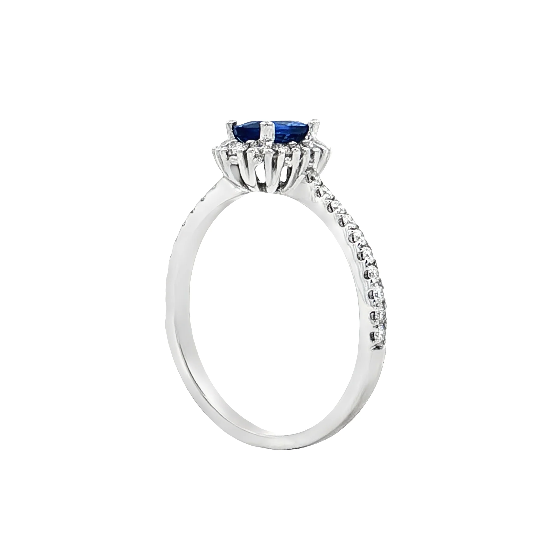.57 Oval Blue Sapphire Halo Engagement Ring 14k - Image 5