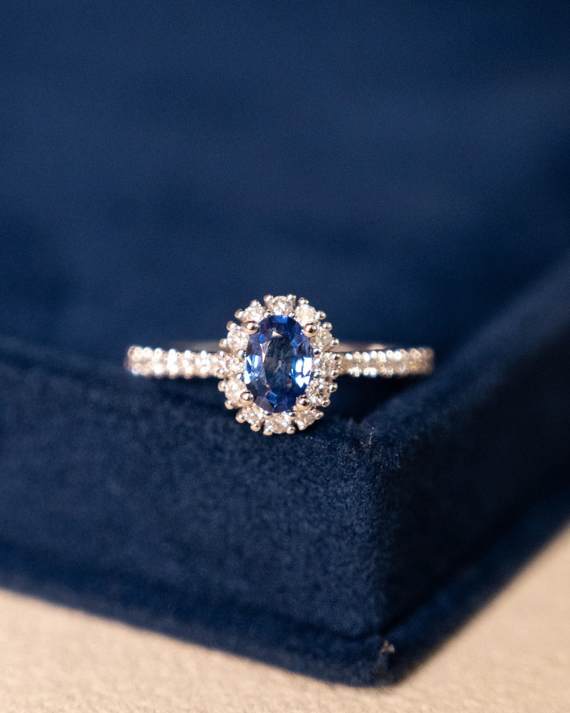.57 Oval Blue Sapphire Halo Engagement Ring 14k - Image 6