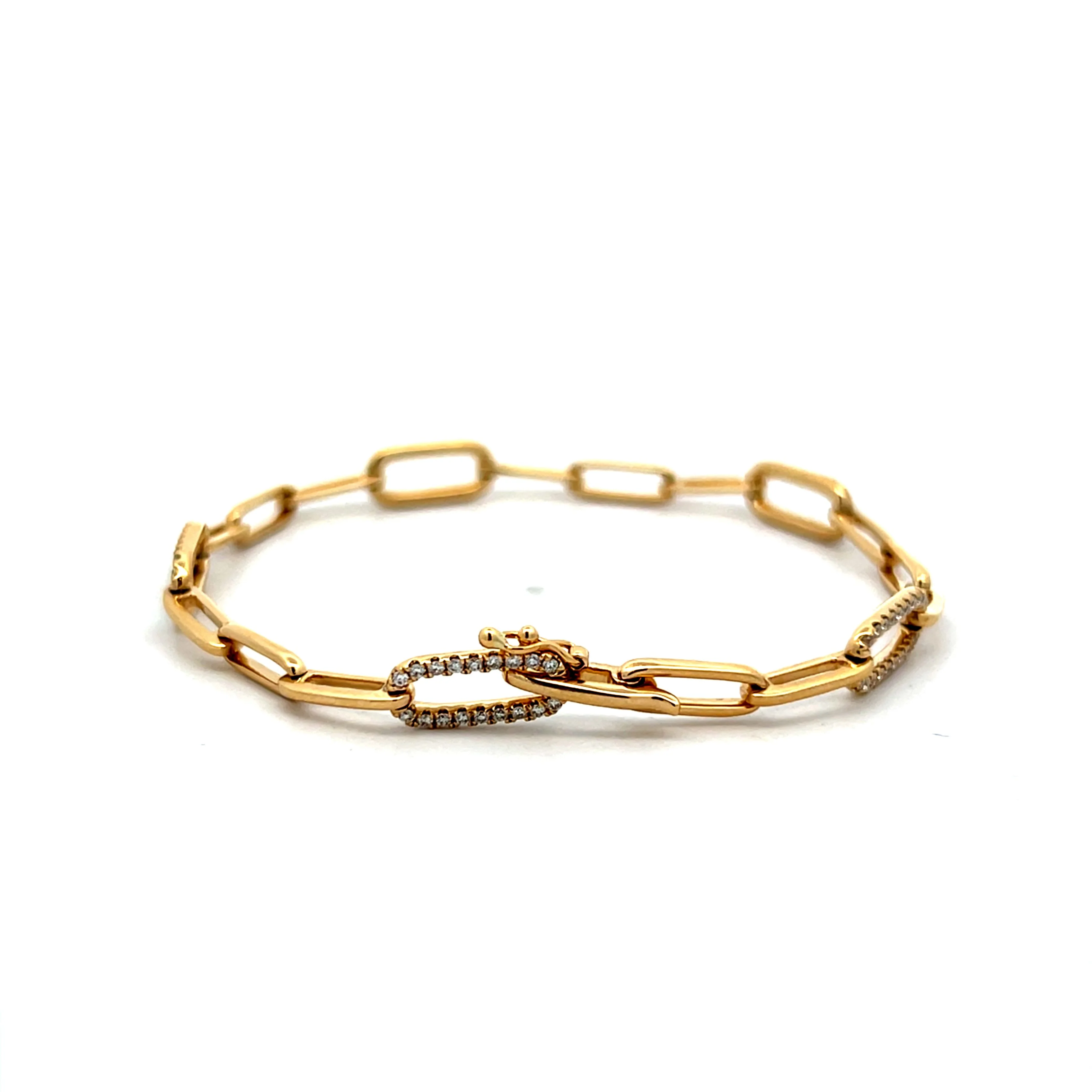 .57 Pave Diamond Paperclip Link Bracelet in 14k Yellow Gold - Image 4
