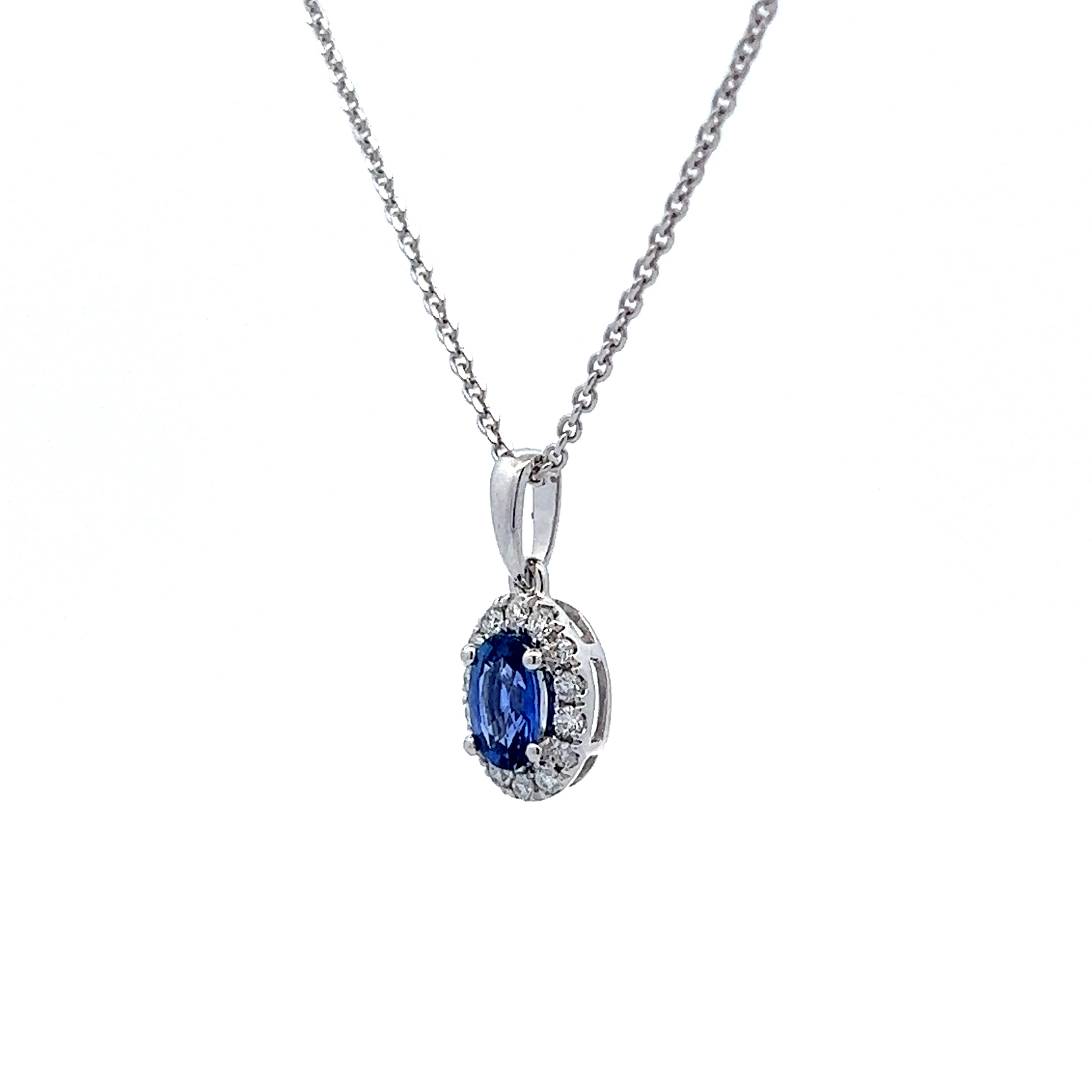 Blue Sapphire & Diamond Necklace in 14k White Gold - Image 2