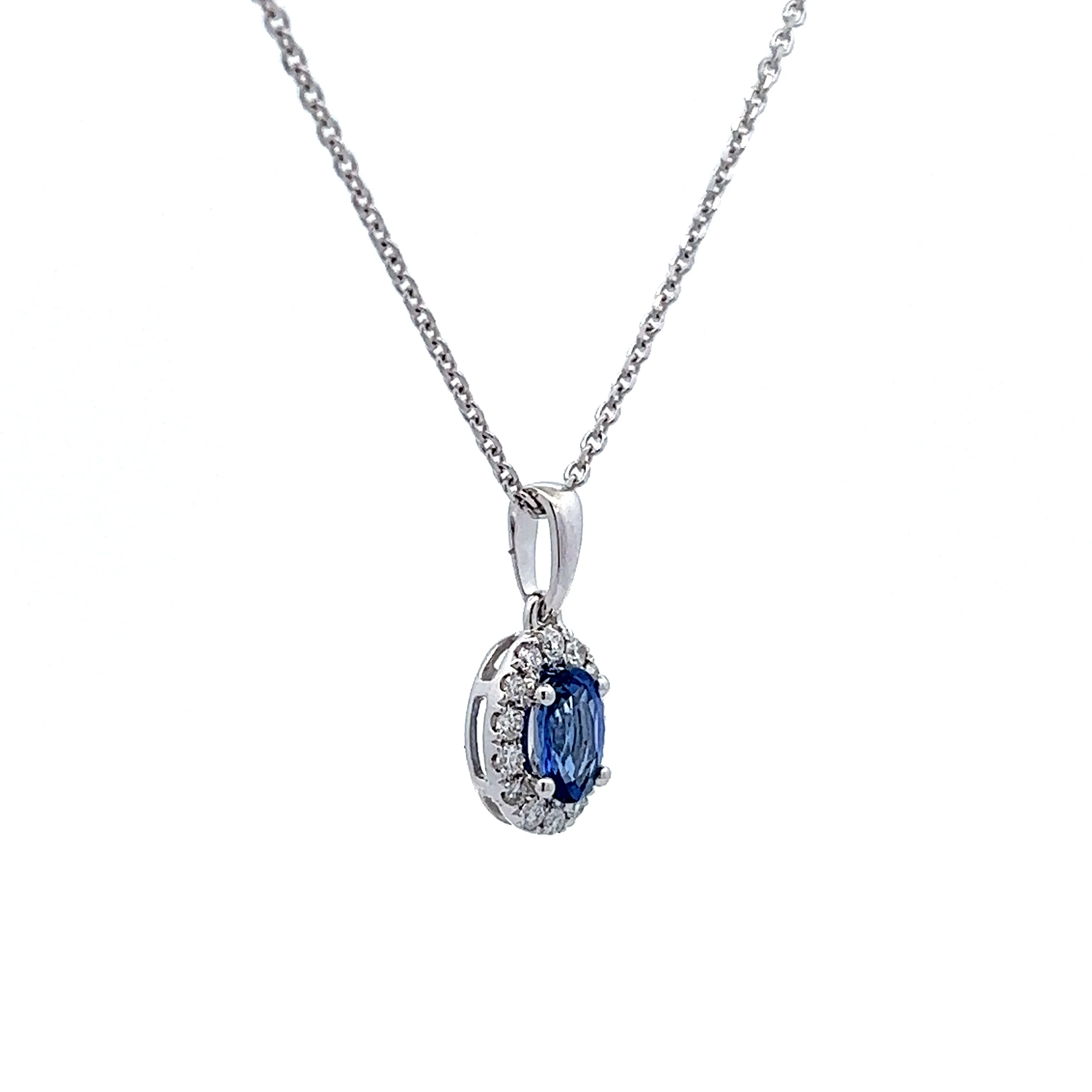 Blue Sapphire & Diamond Necklace in 14k White Gold - Image 3