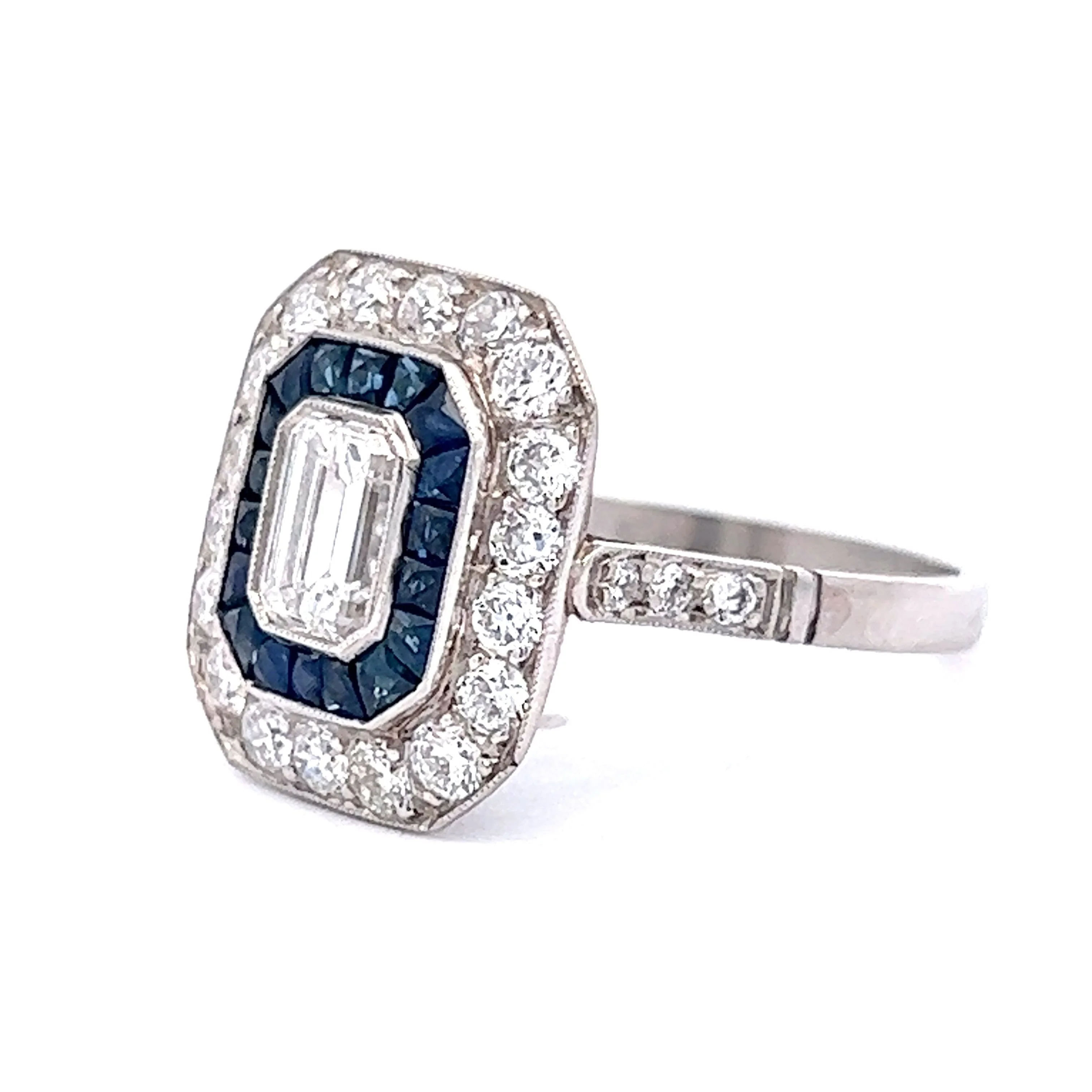 .58 Emerald Cut Diamond and Sapphire Engagement Ring in Platinum - Image 2