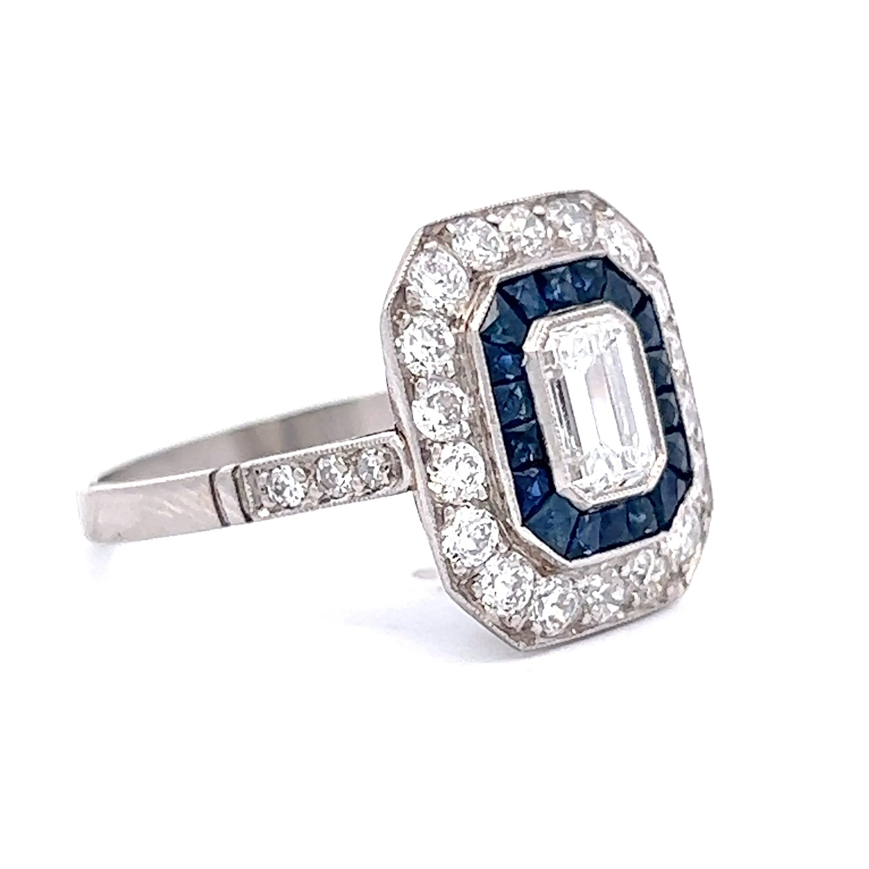 .58 Emerald Cut Diamond and Sapphire Engagement Ring in Platinum - Image 3