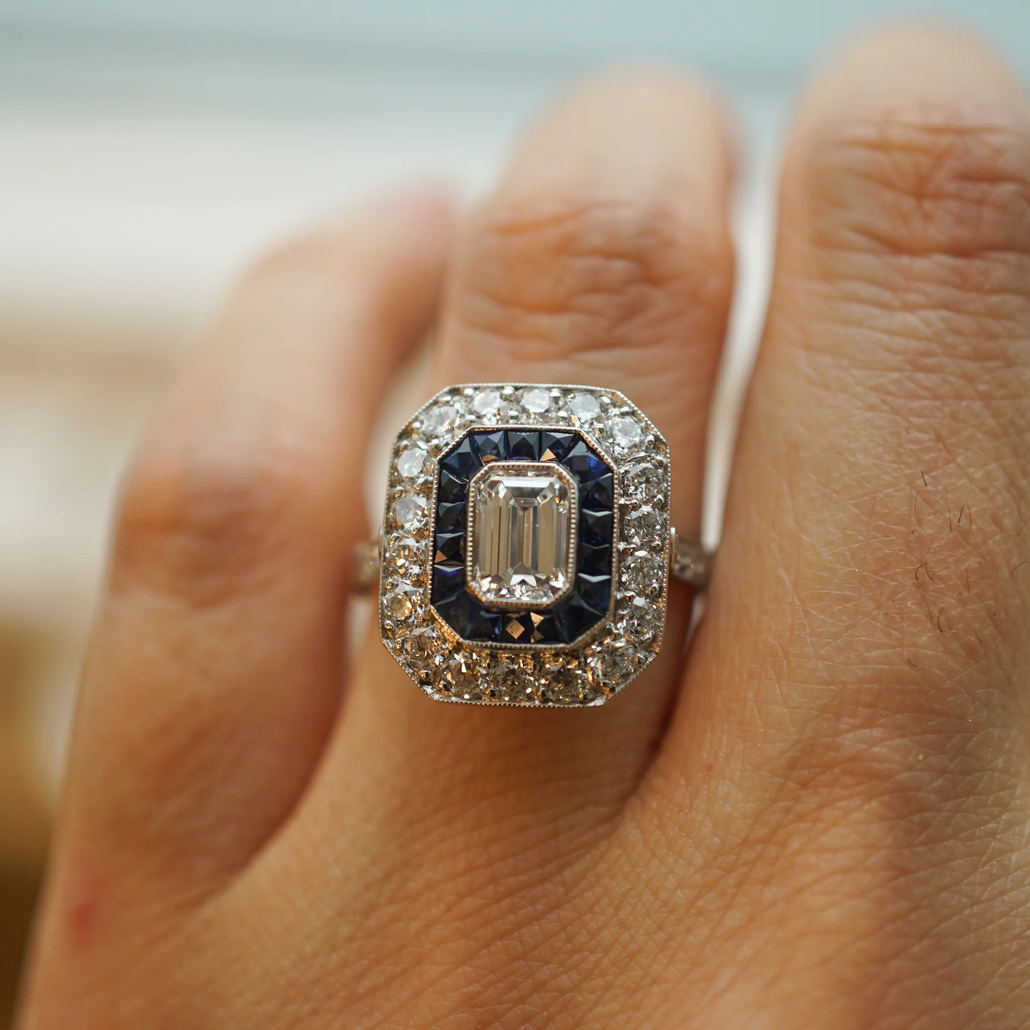 .58 Emerald Cut Diamond and Sapphire Engagement Ring in Platinum - Image 7