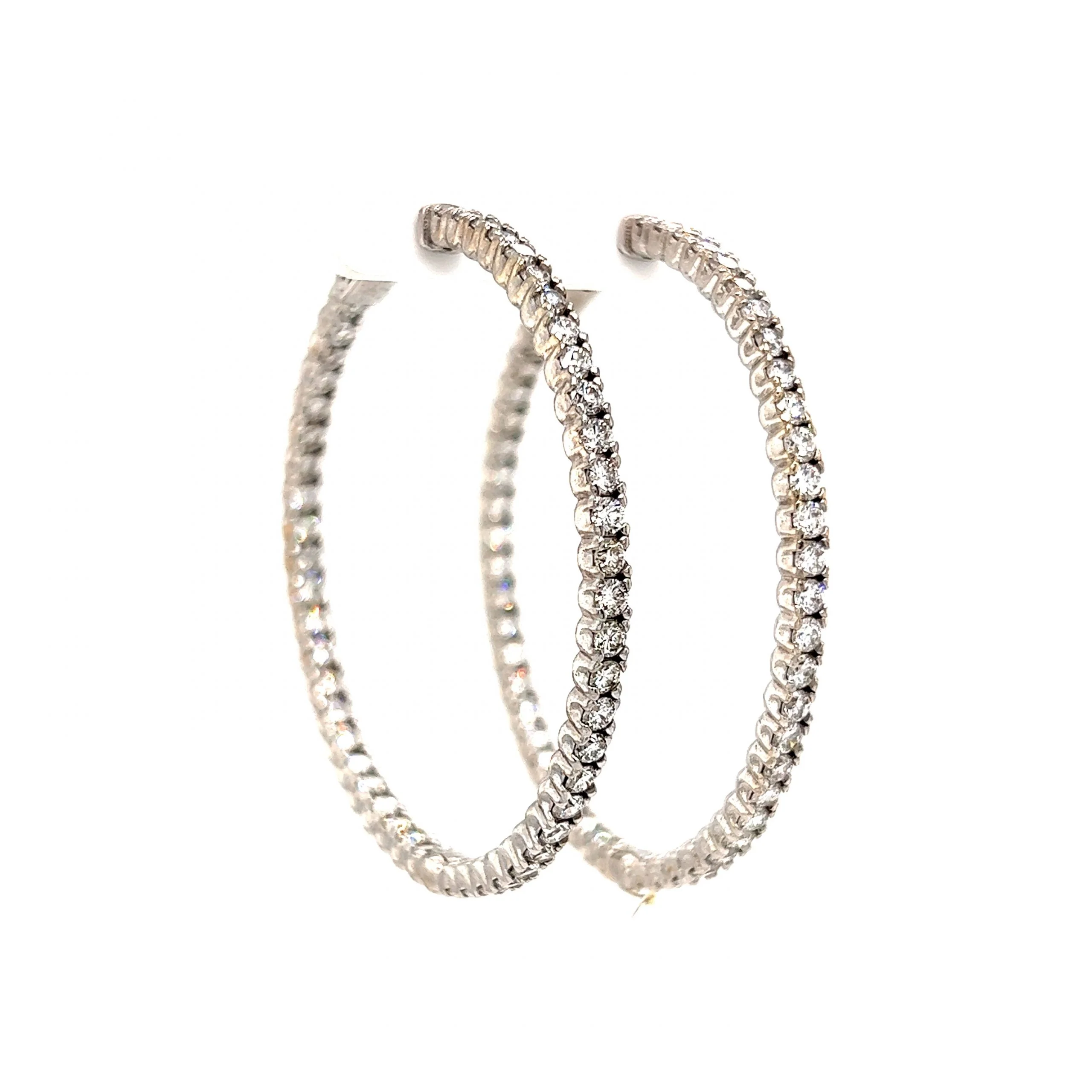 6.00 Round Brilliant Diamond Hoop Earrings in 14k White Gold - Image 3