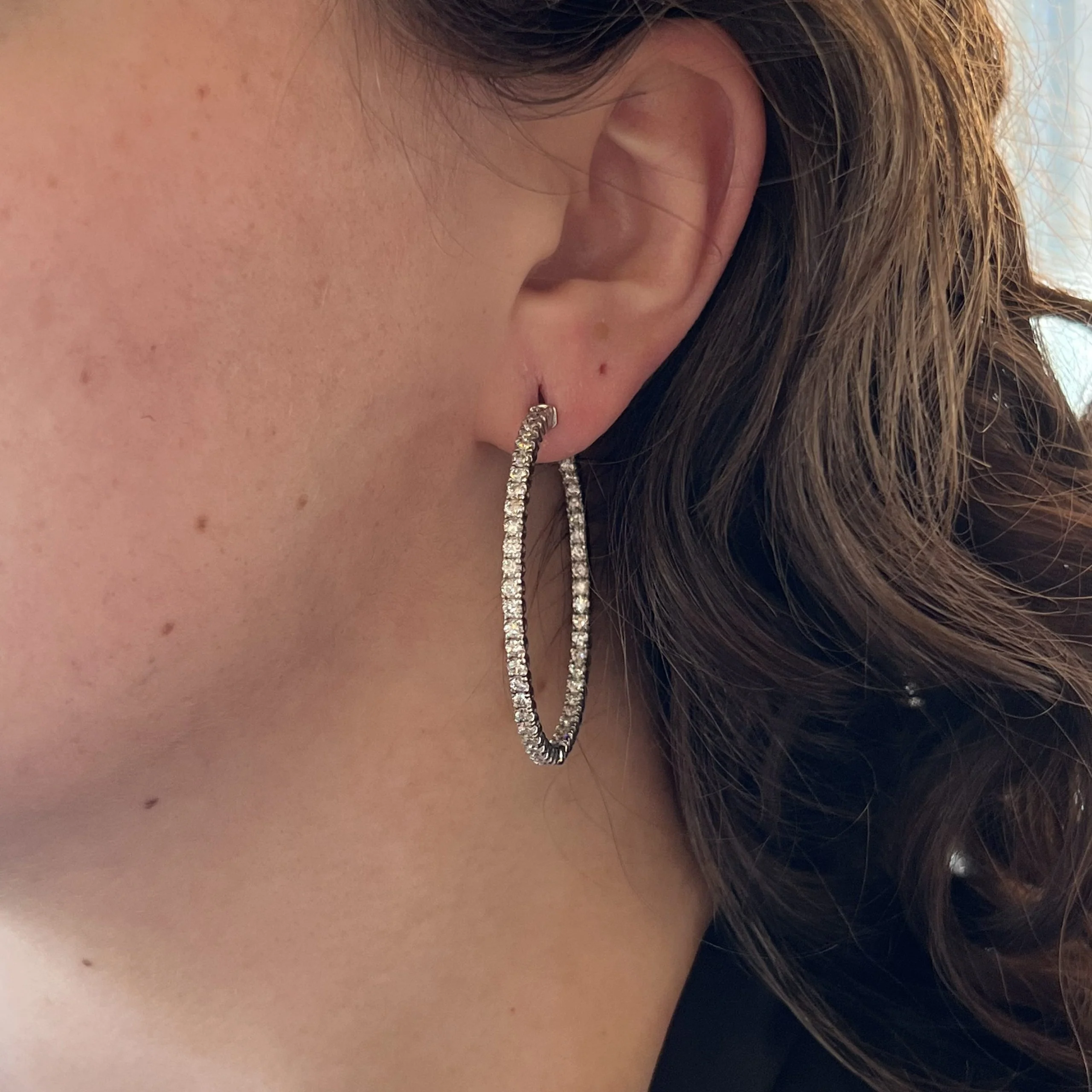 6.00 Round Brilliant Diamond Hoop Earrings in 14k White Gold - Image 4