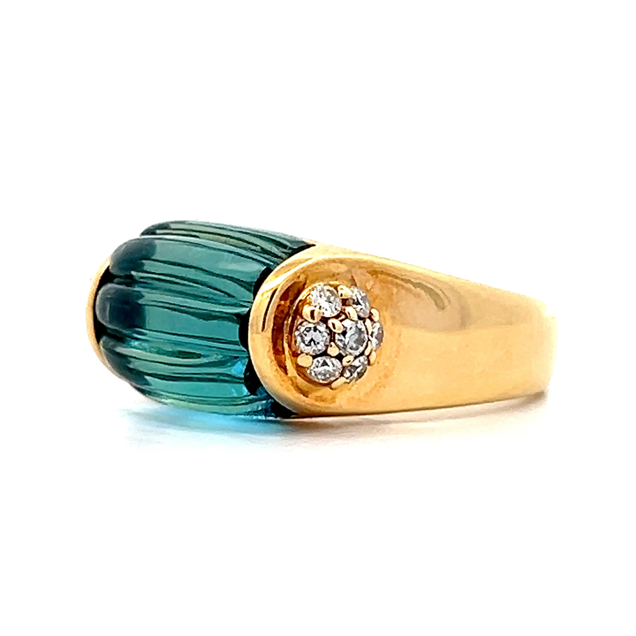 6.01 Cabochon Blue Topaz & Diamond Cocktail Ring in 18k - Image 2