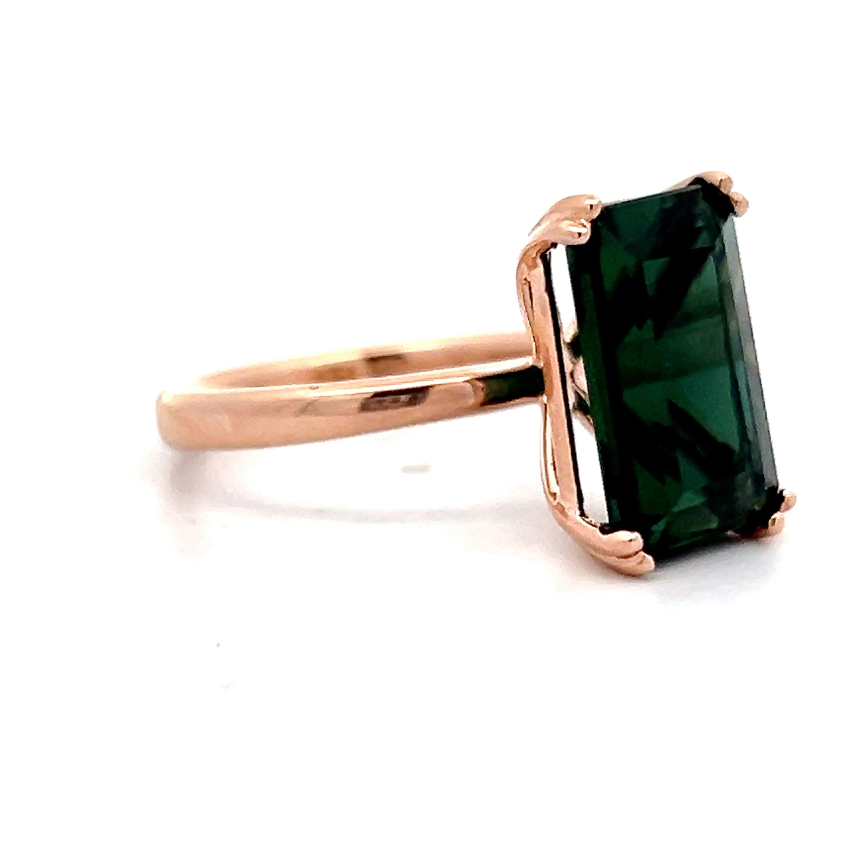 6.01 Emerald Cut Green Tourmaline Cocktail Ring in 14k Rose Gold - Image 3