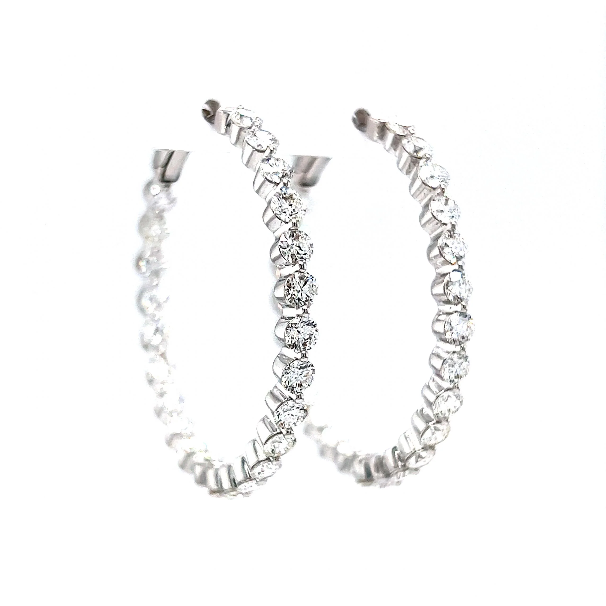 6.05 Round Brilliant Diamond Hoop Earrings in 18k White Gold - Image 3