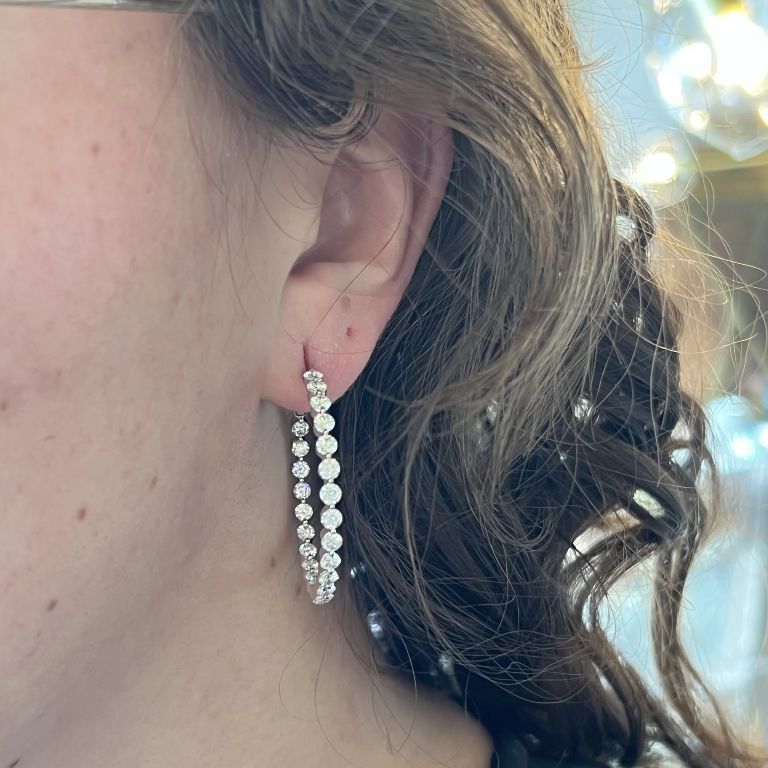 6.05 Round Brilliant Diamond Hoop Earrings in 18k White Gold - Image 4