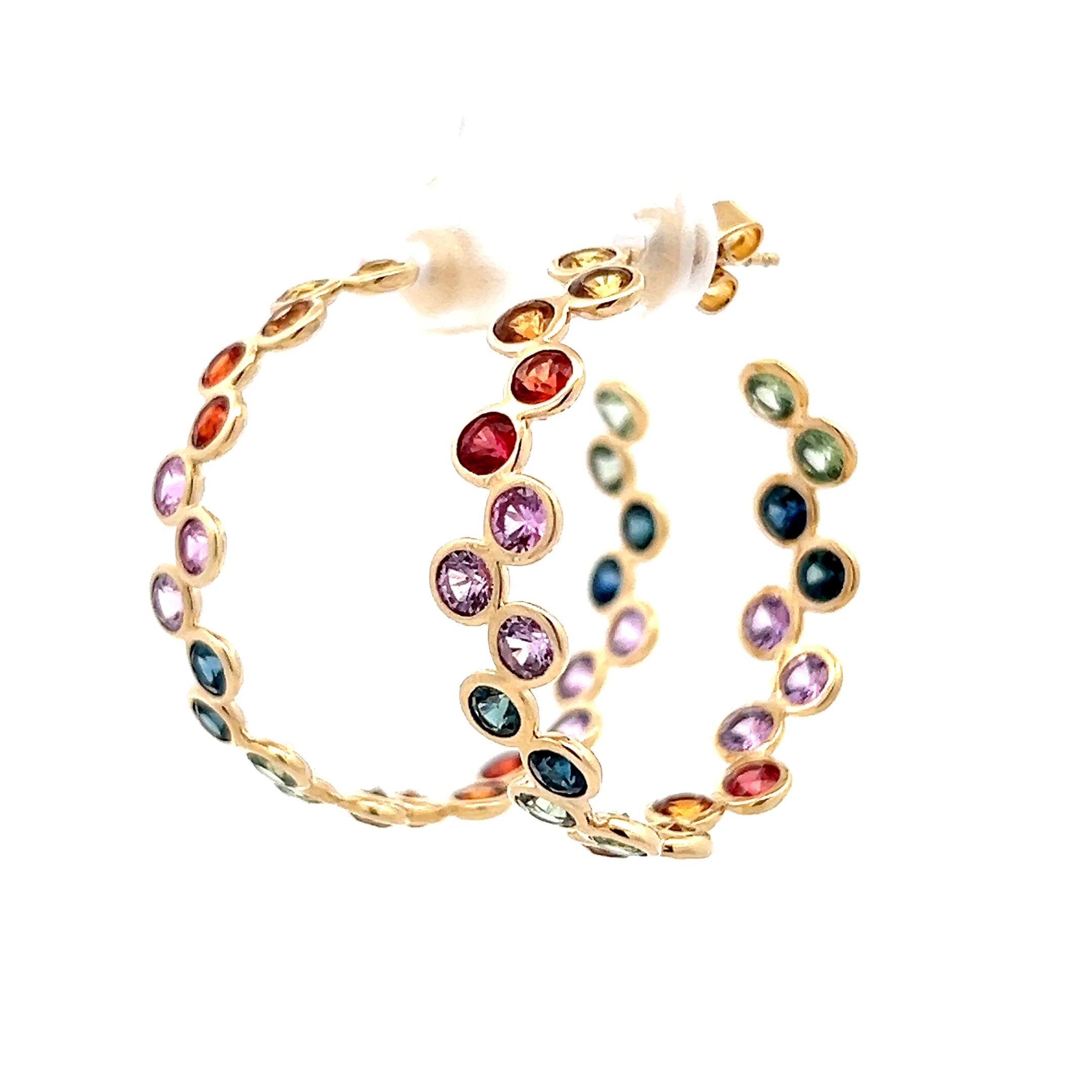 6.15 Multi-Gemstone Bezel Hoop Earrings in 14k - Image 2