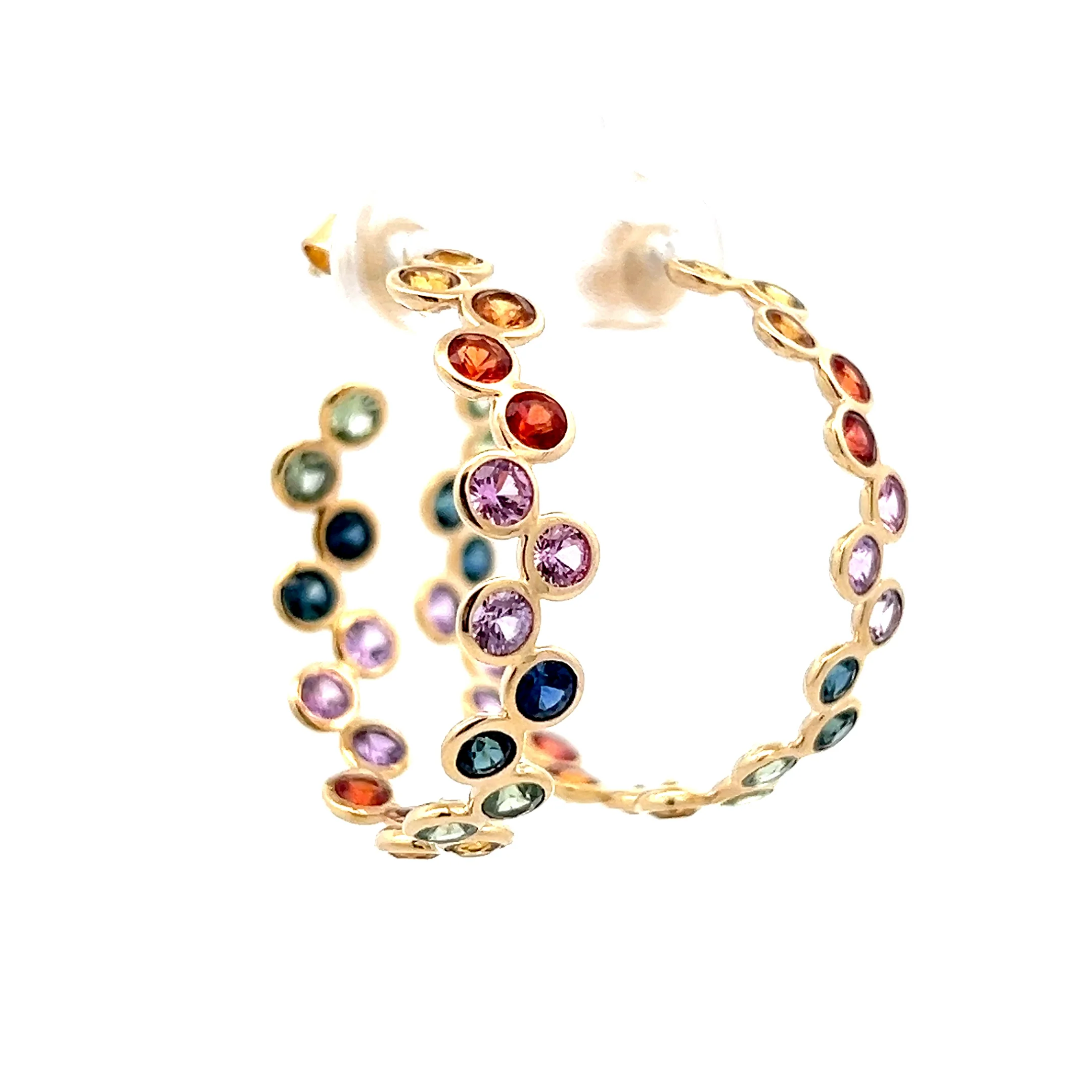 6.15 Multi-Gemstone Bezel Hoop Earrings in 14k - Image 3