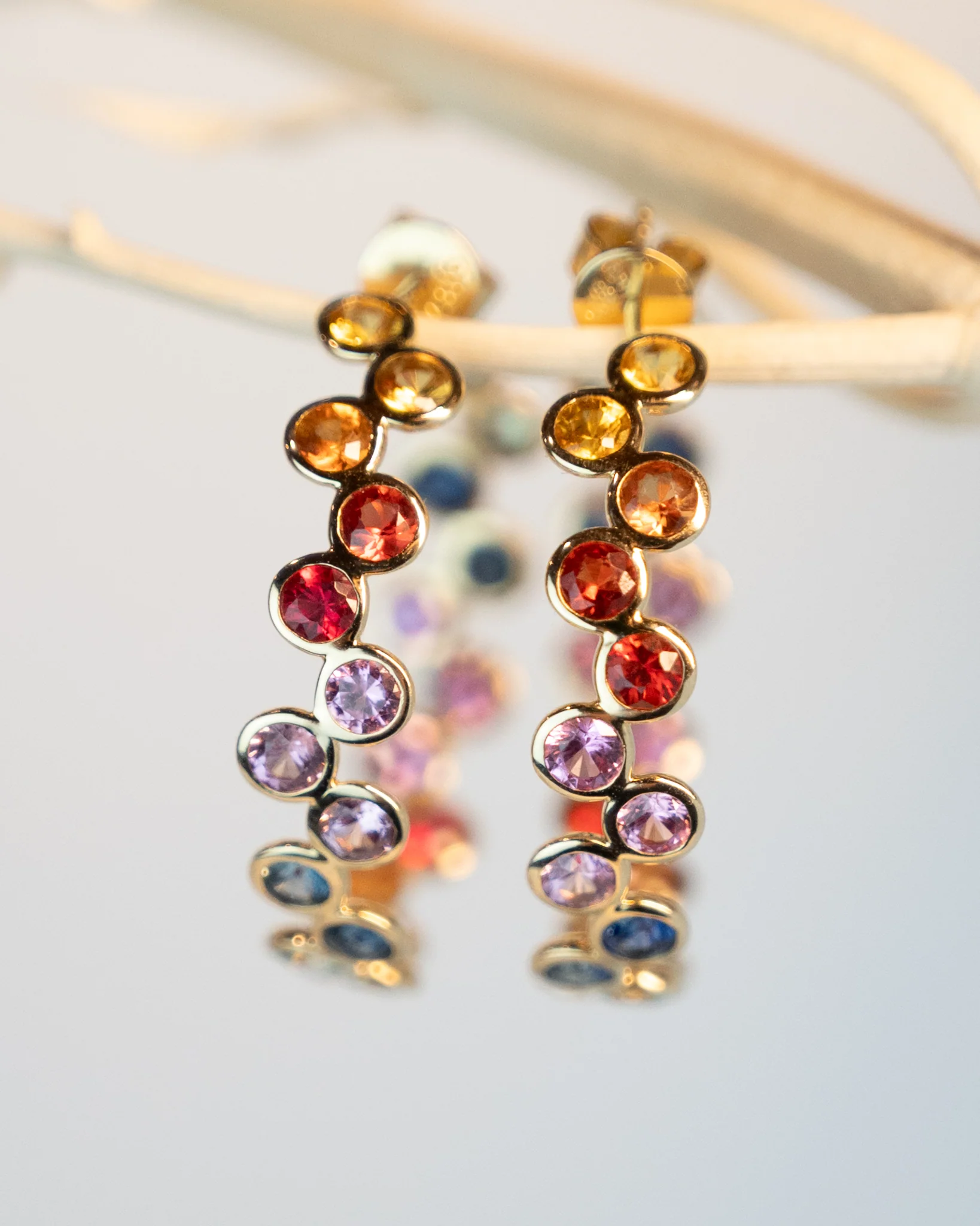 6.15 Multi-Gemstone Bezel Hoop Earrings in 14k - Image 4