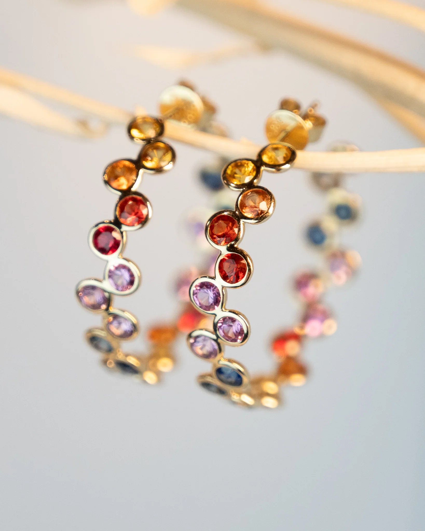 6.15 Multi-Gemstone Bezel Hoop Earrings in 14k - Image 5