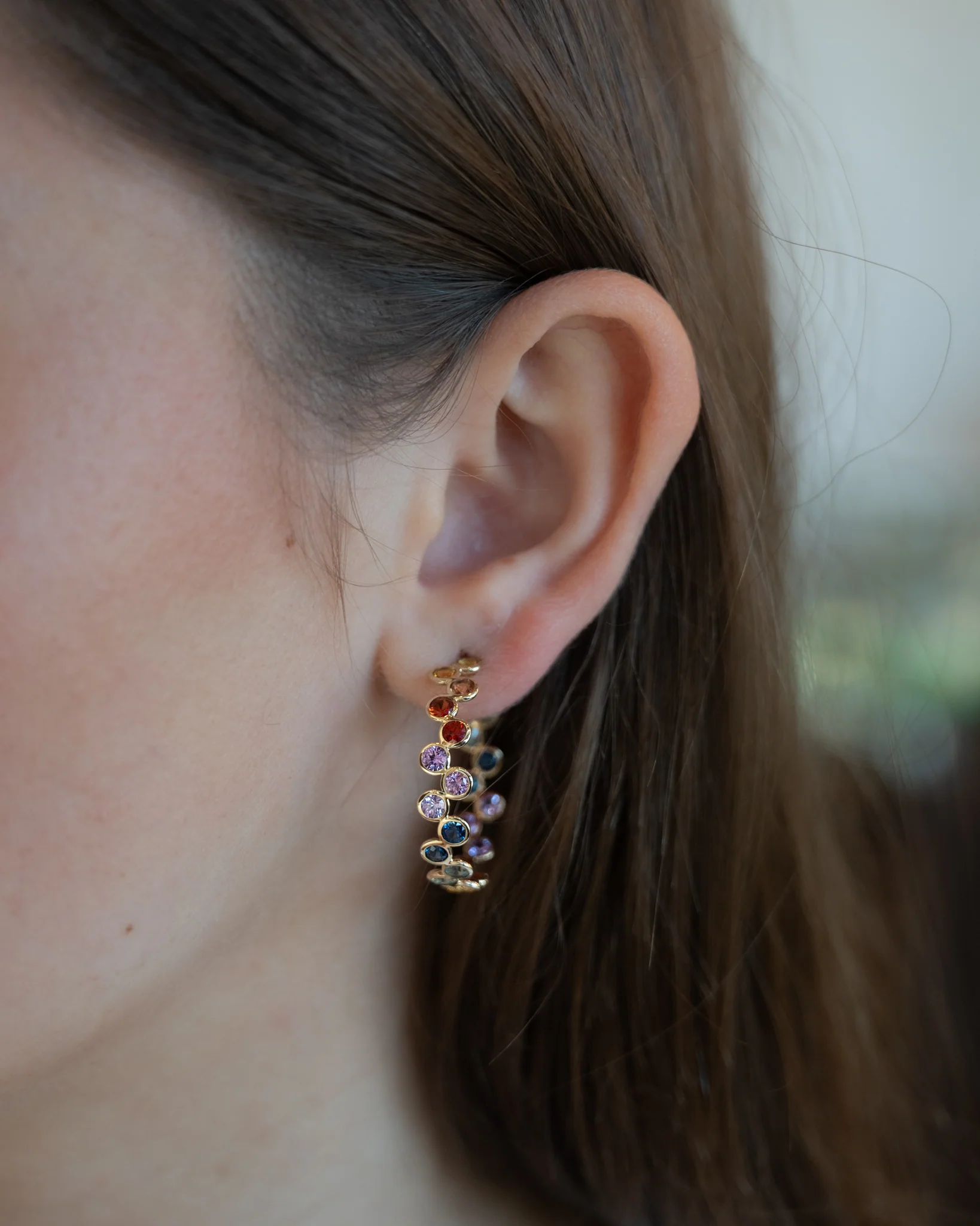 6.15 Multi-Gemstone Bezel Hoop Earrings in 14k - Image 6