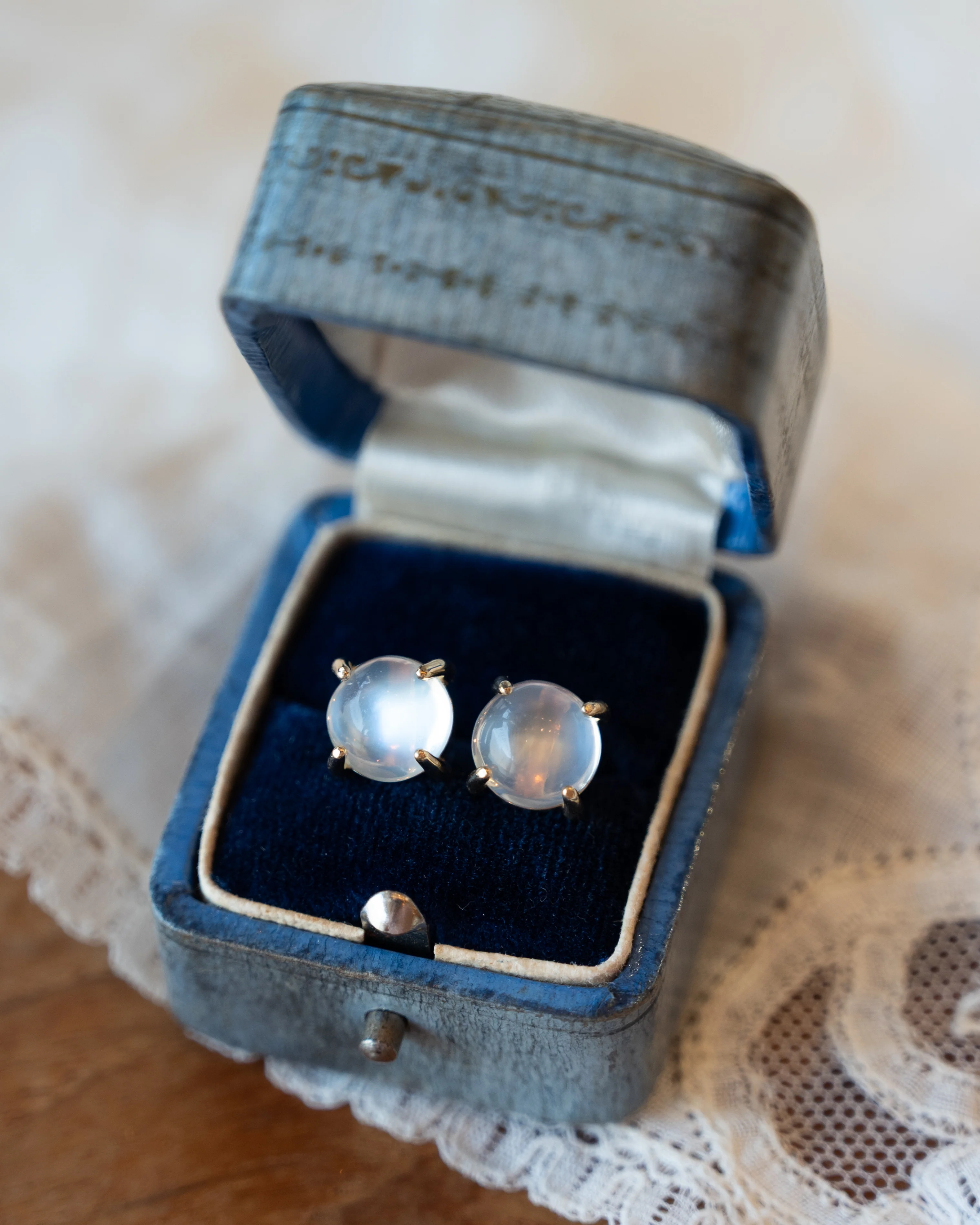 6.23 Moonstone Stud Earrings 14k Yellow Gold - Image 4