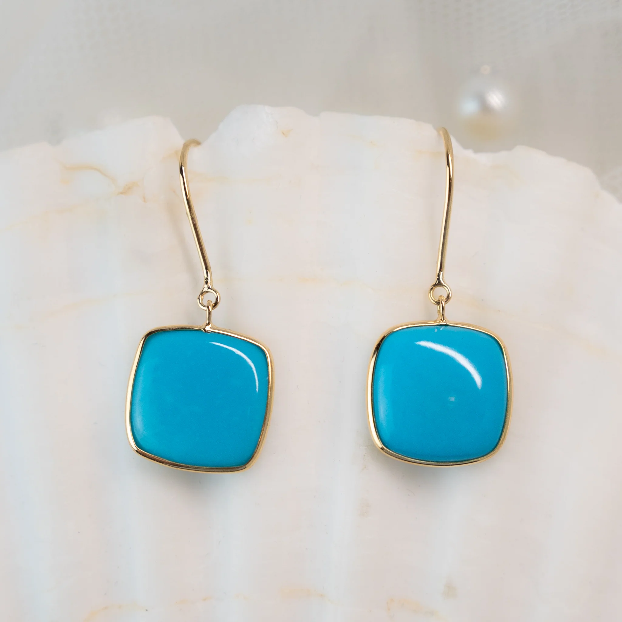 6.25 Cabochon Turquoise Drop Earrings in 18k - Image 4
