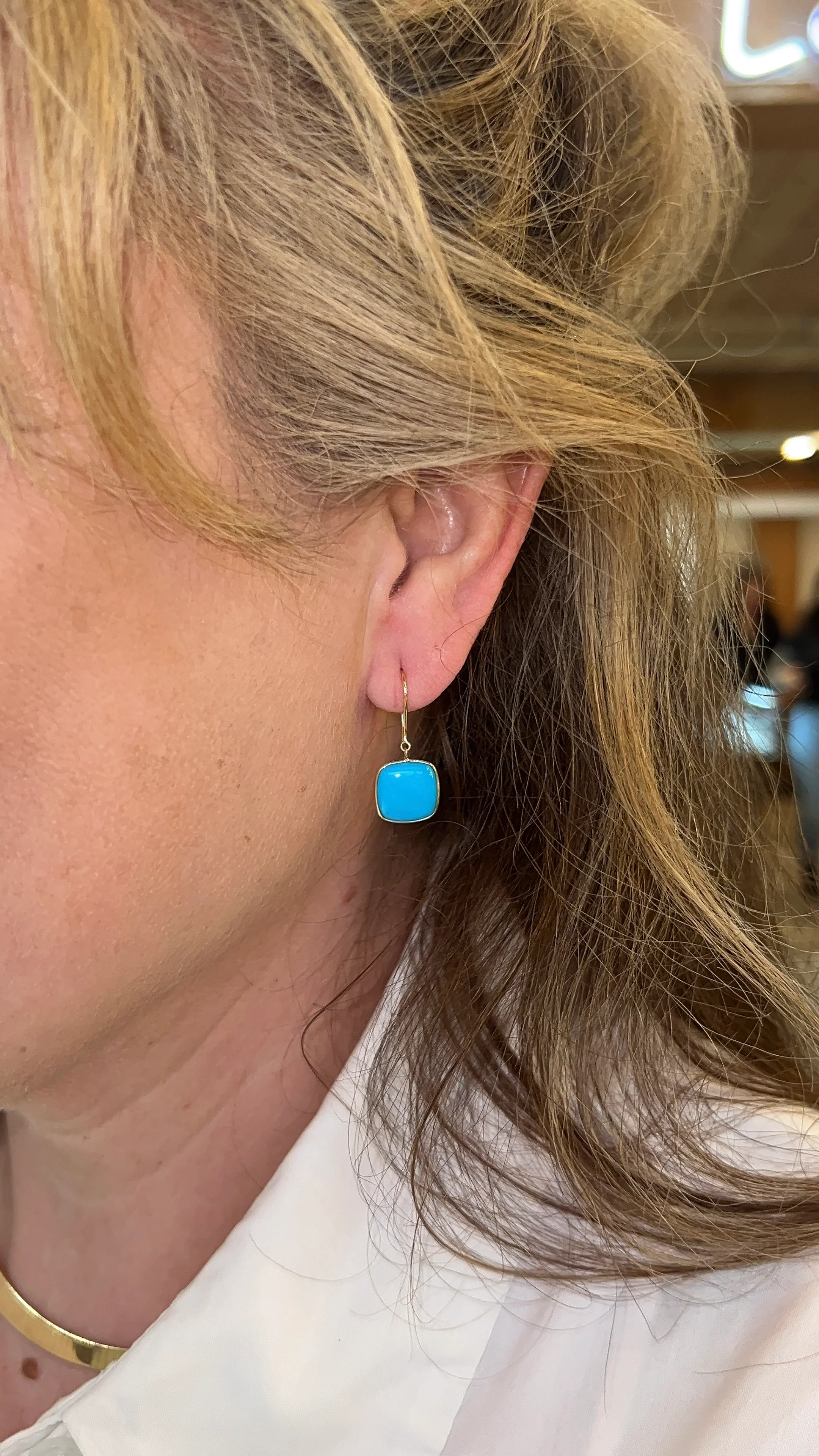 6.25 Cabochon Turquoise Drop Earrings in 18k - Image 5