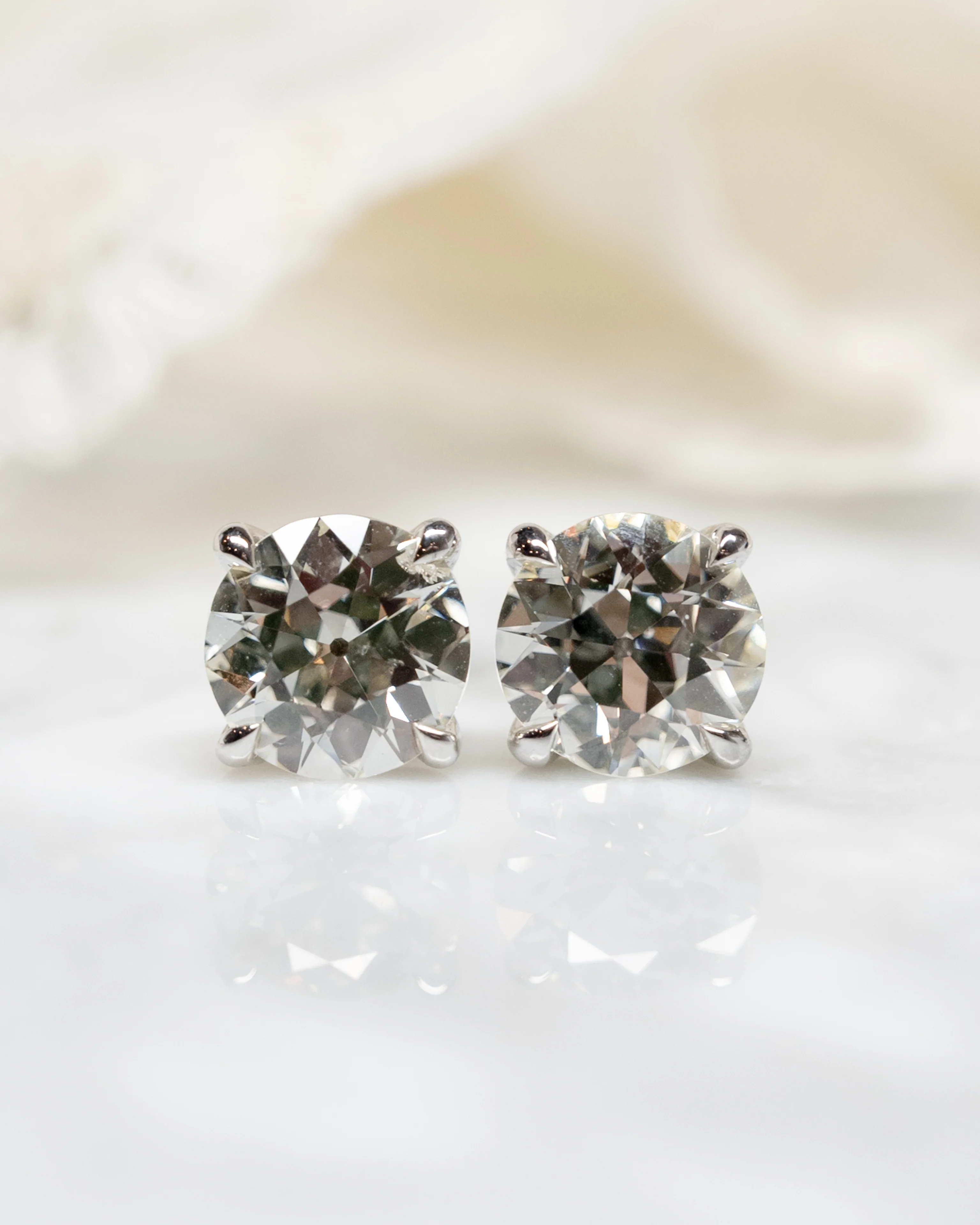 6.33 Old European Diamond Stud Earrings in 18k - Image 4