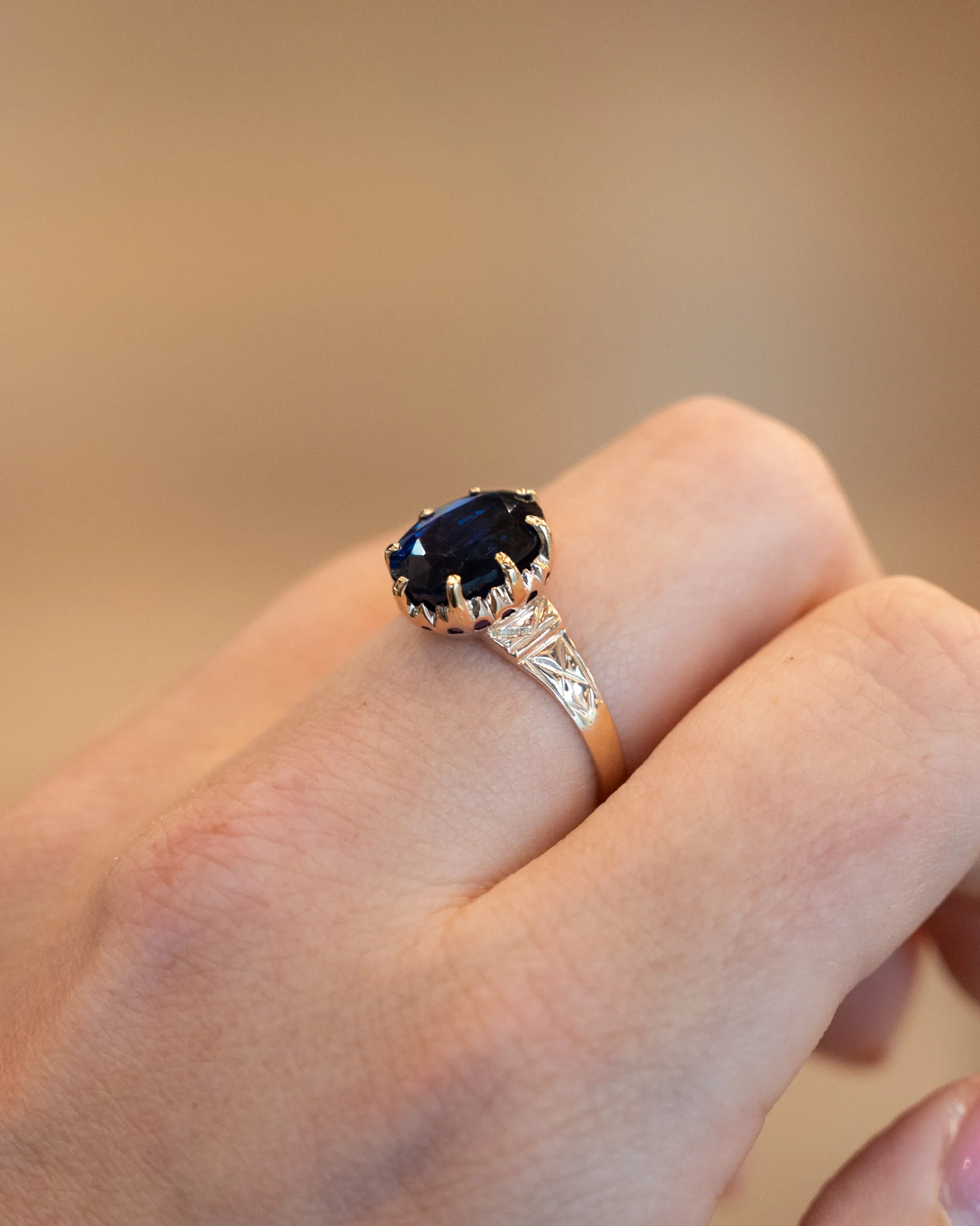 6.34 Vintage Oval Blue Sapphire Engagement Ring 14k - Image 9