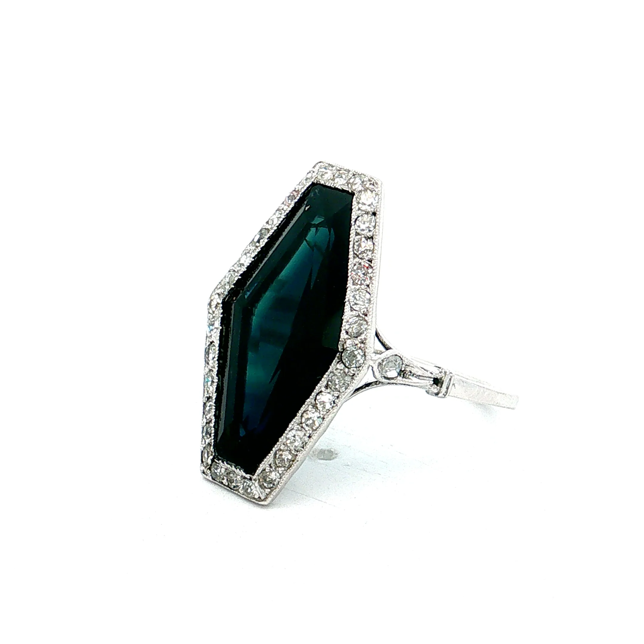 6.50 Vintage Art Deco Sapphire Cocktail Ring Platinum - Image 2