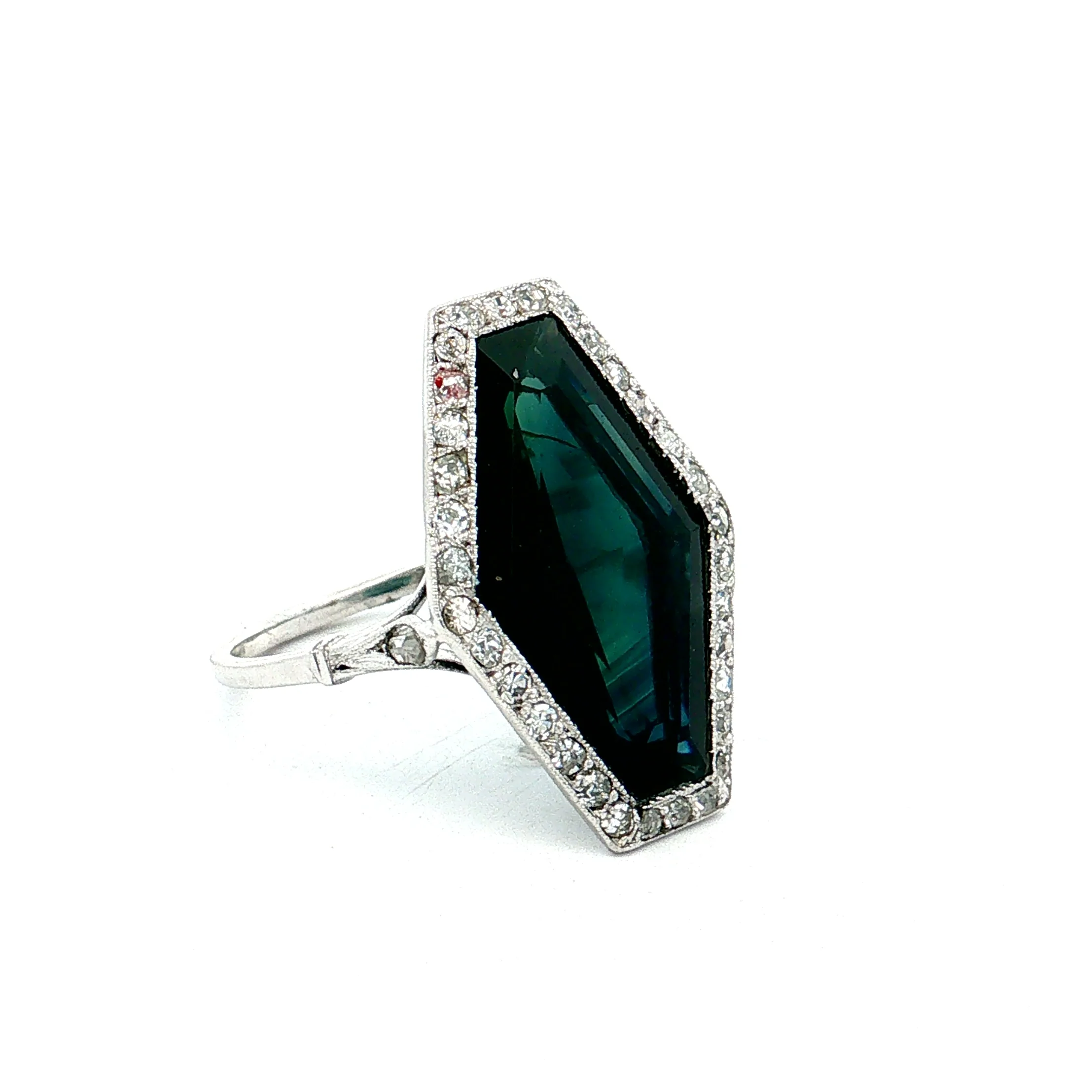 6.50 Vintage Art Deco Sapphire Cocktail Ring Platinum - Image 3