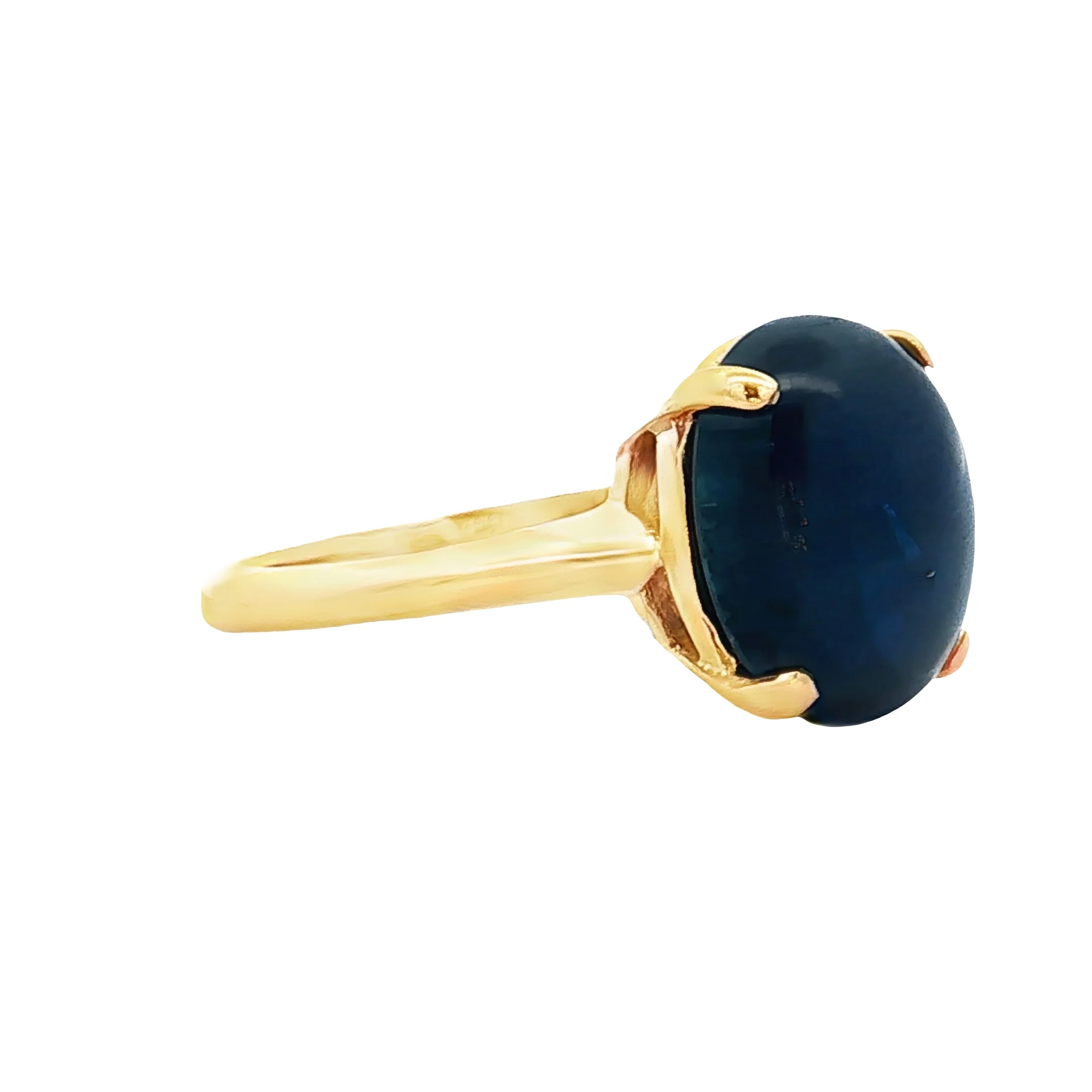 6.63 Oval Cabochon Sapphire Cocktail Ring 14k Yellow Gold - Image 3