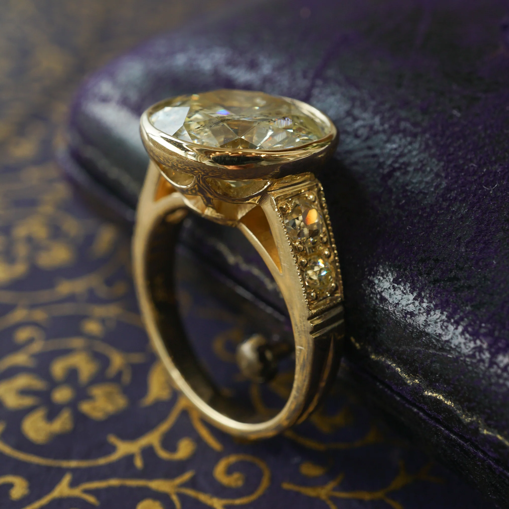 6.65 Bezel Set Diamond Engagement Ring in 18k Yellow Gold - Image 8