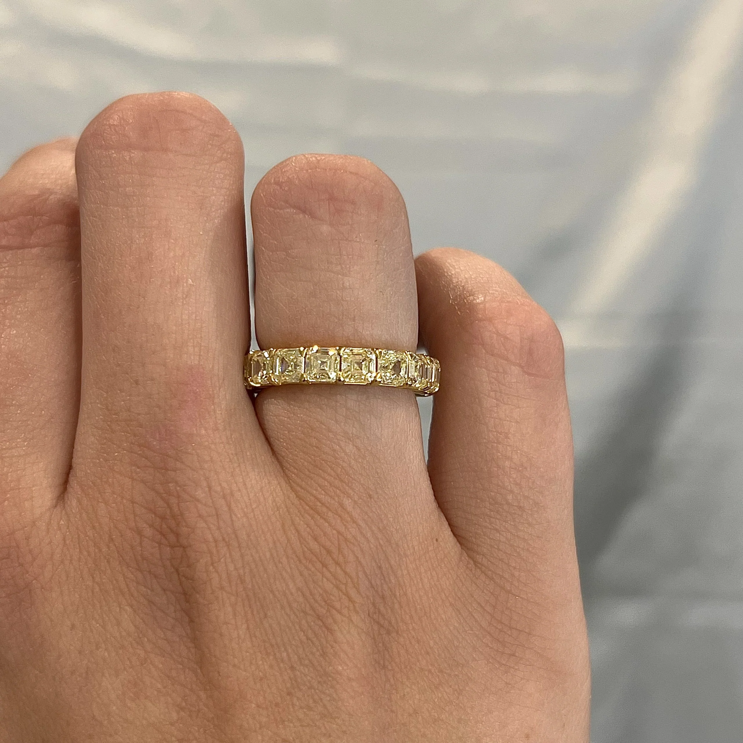 6.70 Fancy Yellow Asscher Cut Diamond Eternity Band in 18k - Image 6