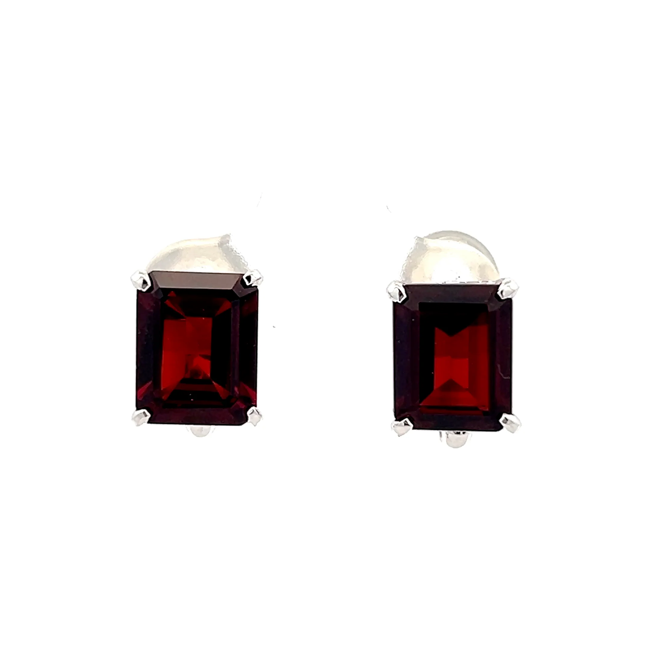 6.78 Emerald Cut Garnet Stud Earrings 14k White Gold