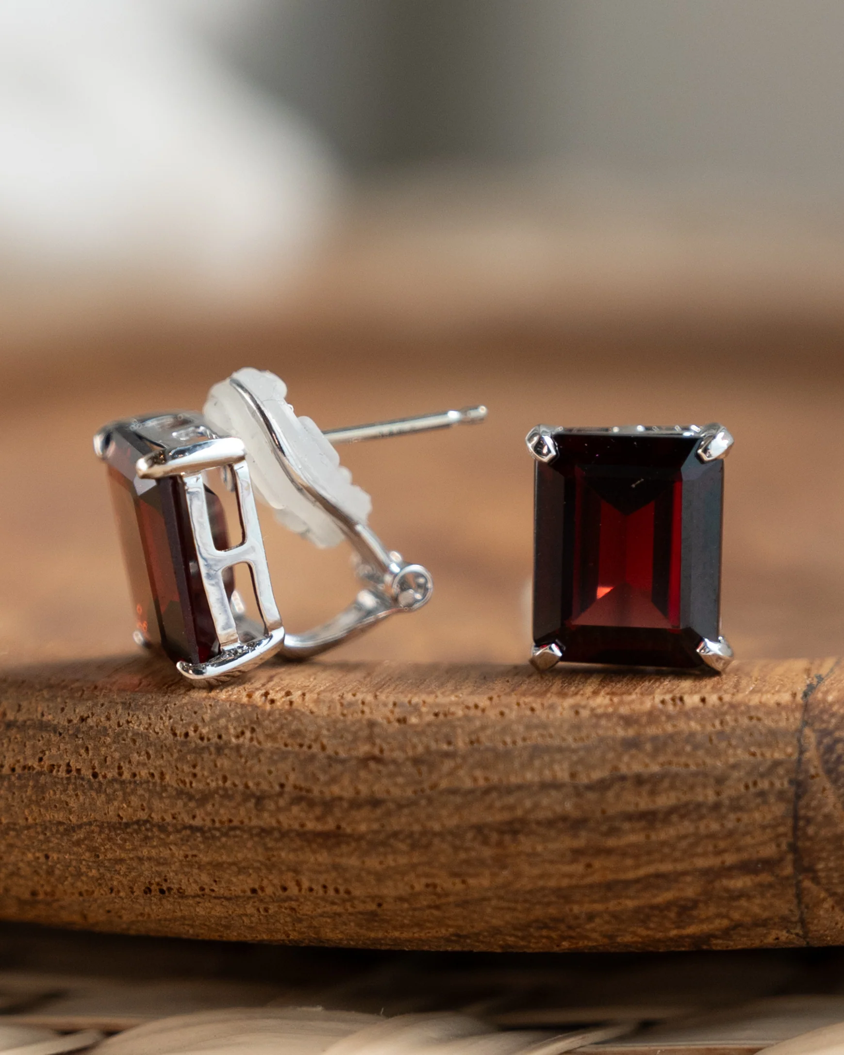6.78 Emerald Cut Garnet Stud Earrings 14k White Gold - Image 5