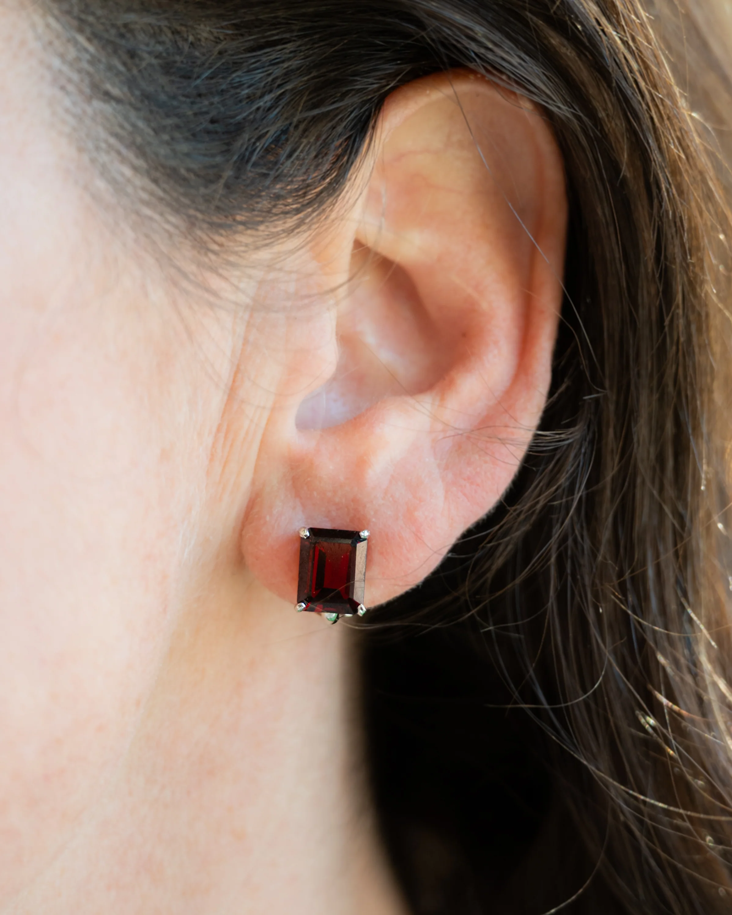 6.78 Emerald Cut Garnet Stud Earrings 14k White Gold - Image 6