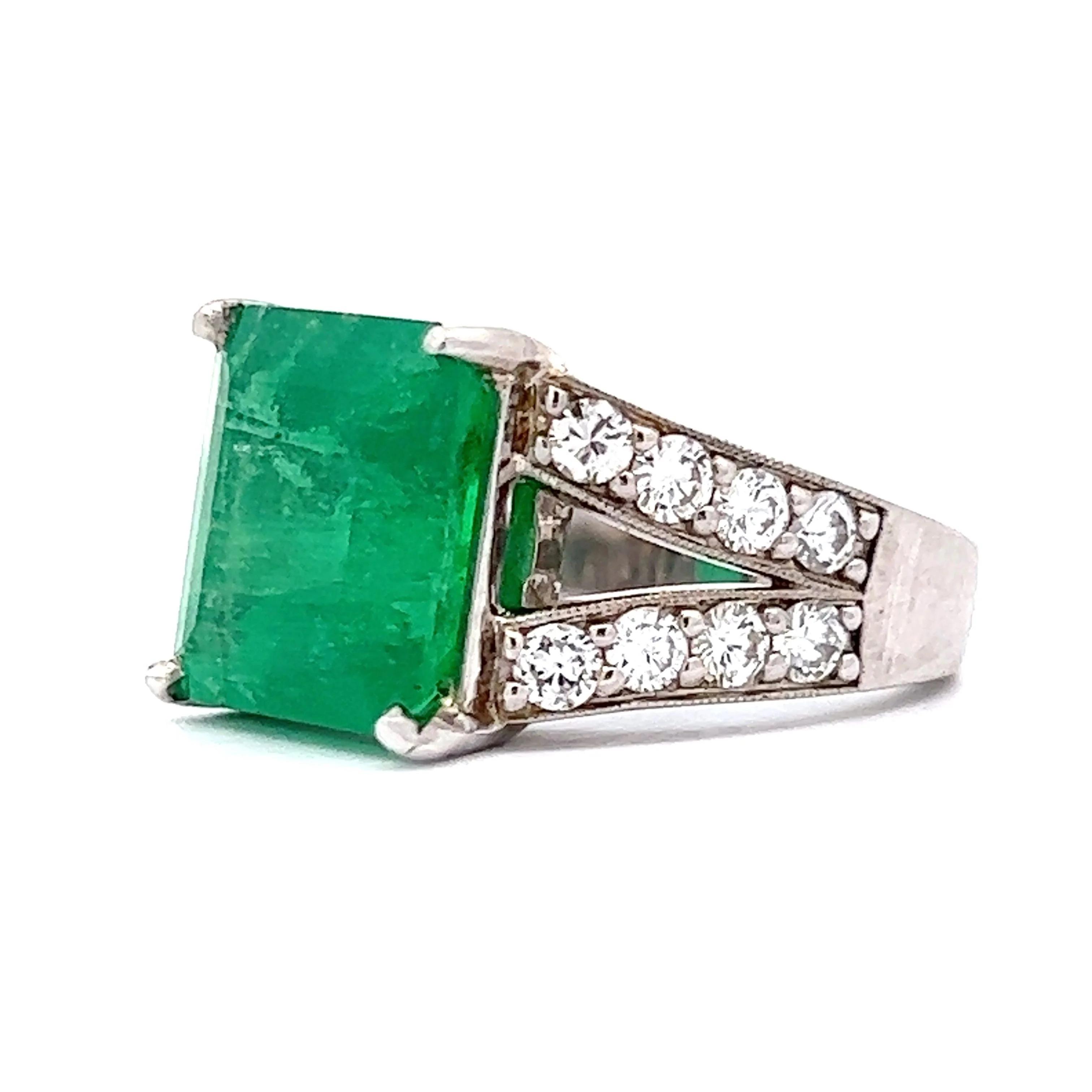 6.78 Green Emerald & Diamond Statement Ring in 14K White Gold - Image 2
