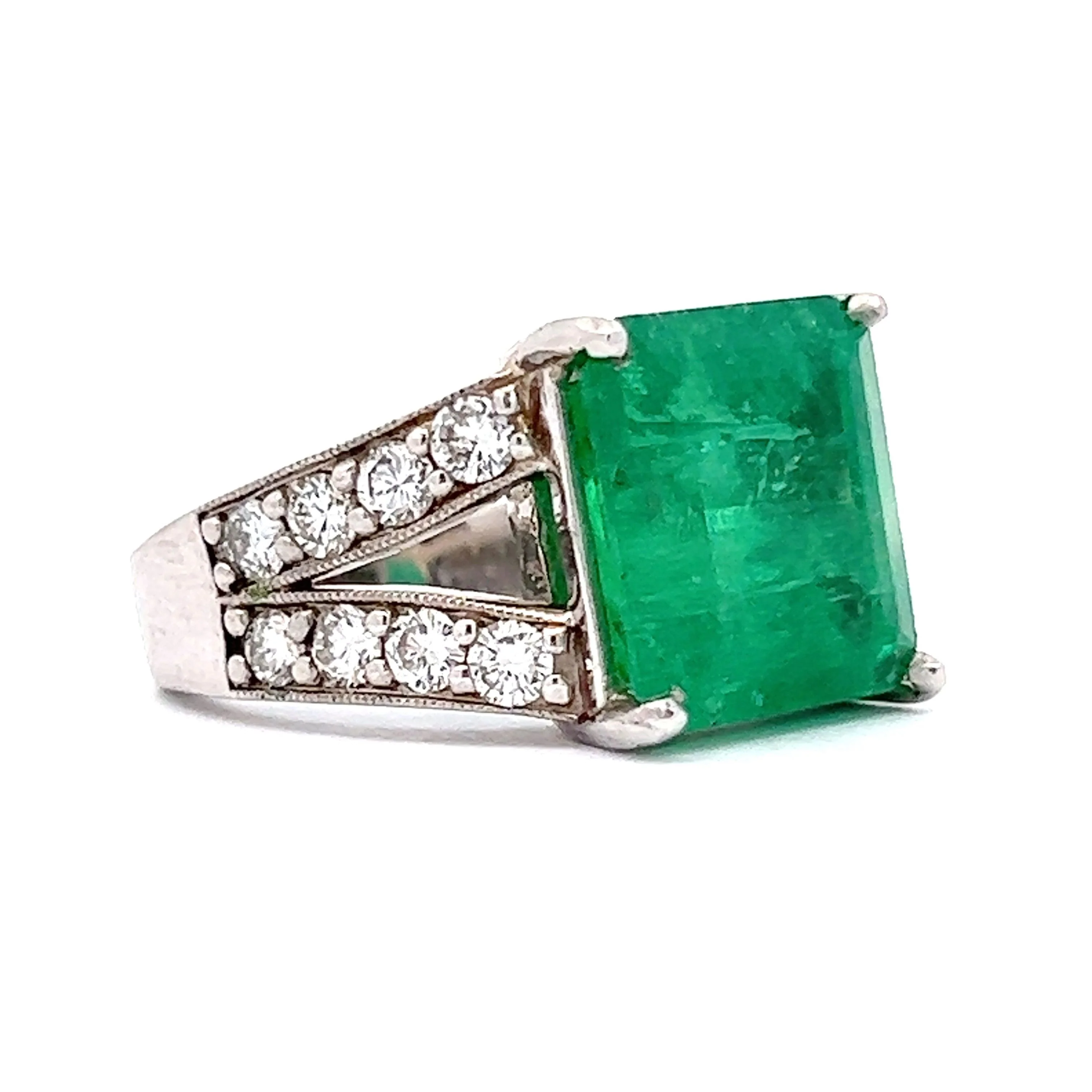 6.78 Green Emerald & Diamond Statement Ring in 14K White Gold - Image 3