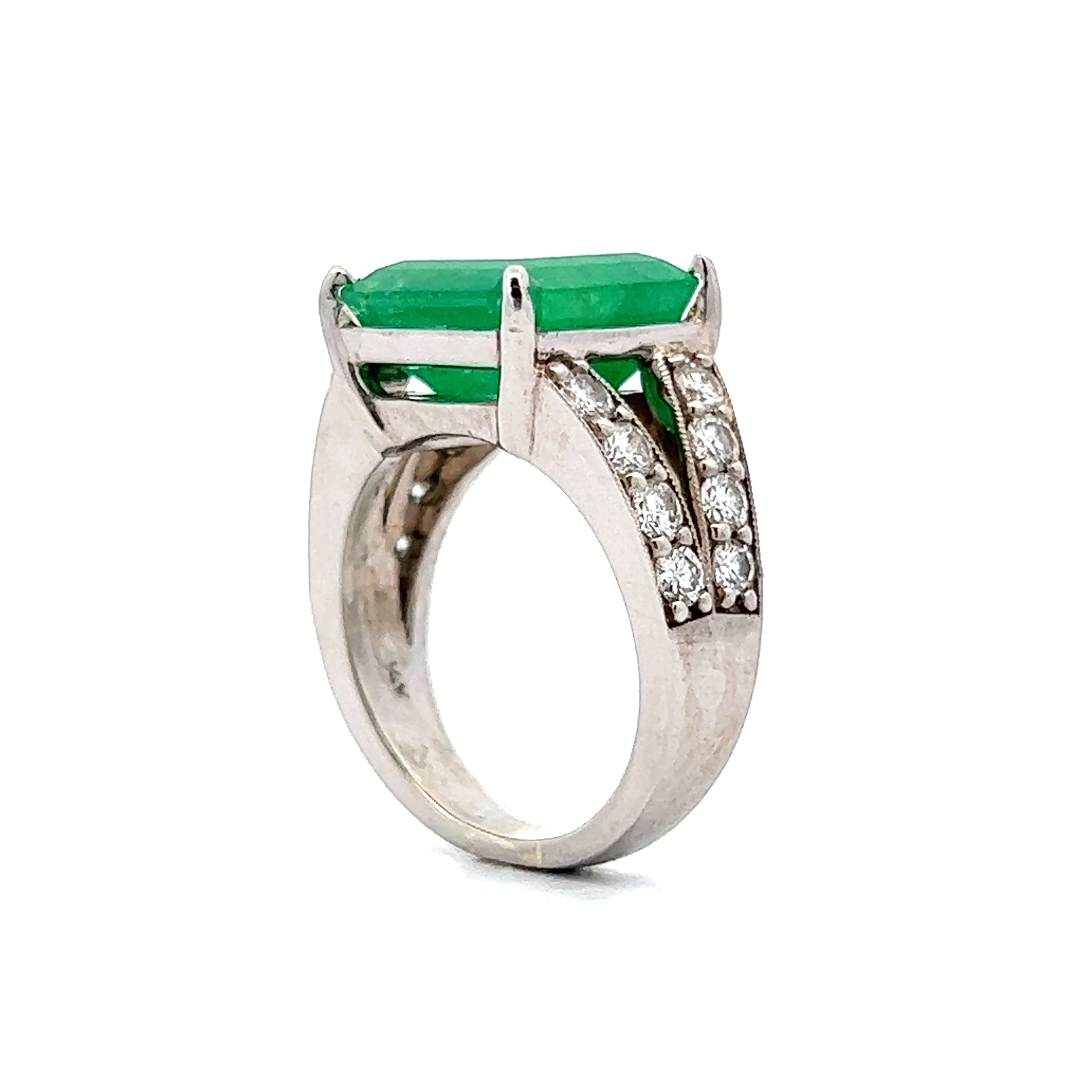 6.78 Green Emerald & Diamond Statement Ring in 14K White Gold - Image 5