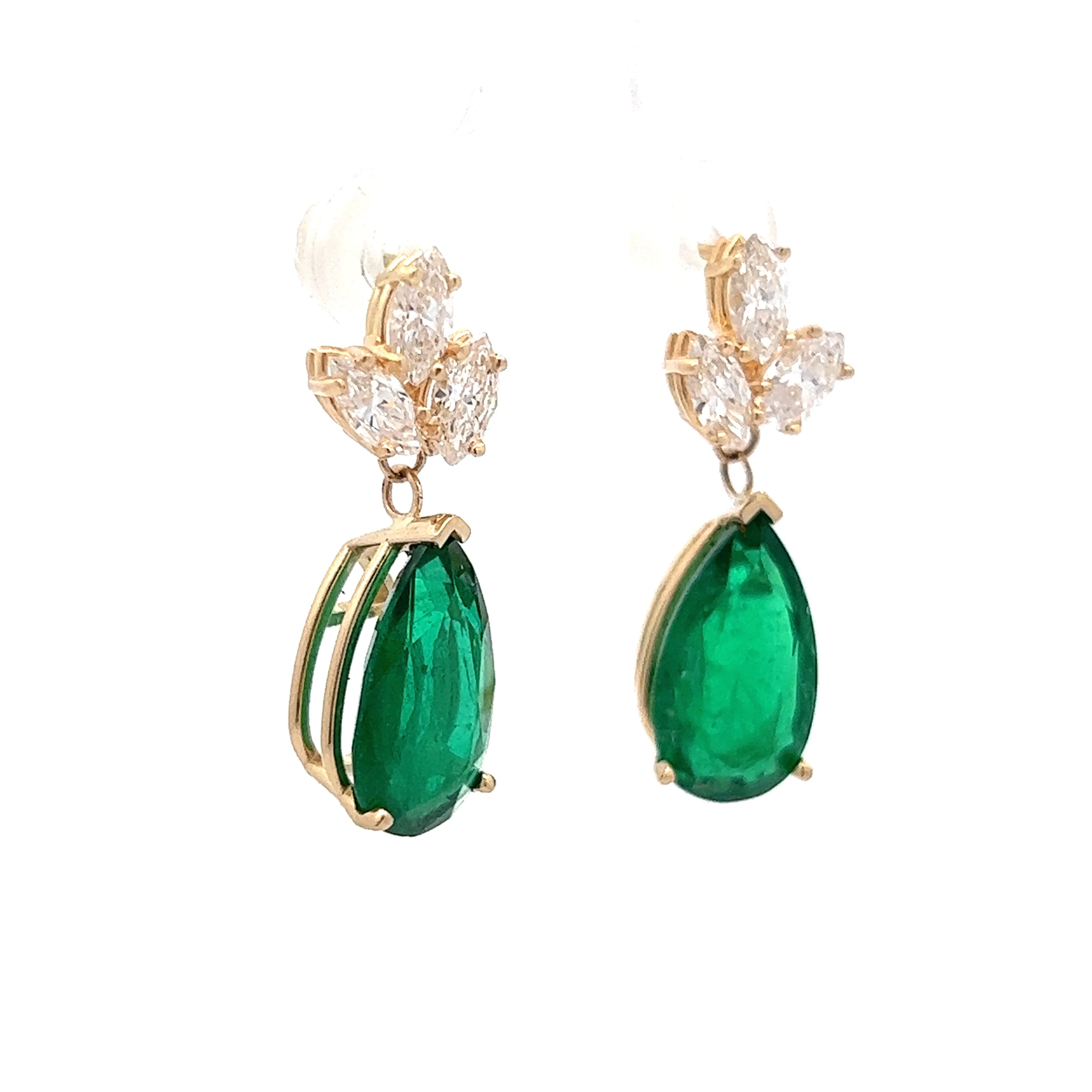 6.81 Emerald & Diamond Accent Drop Earrings in Yellow Gold - Image 3