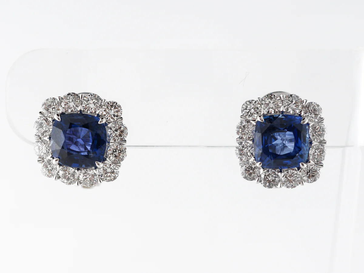 6 Carat Sapphire Earrings w/ Diamond Halo in Platinum