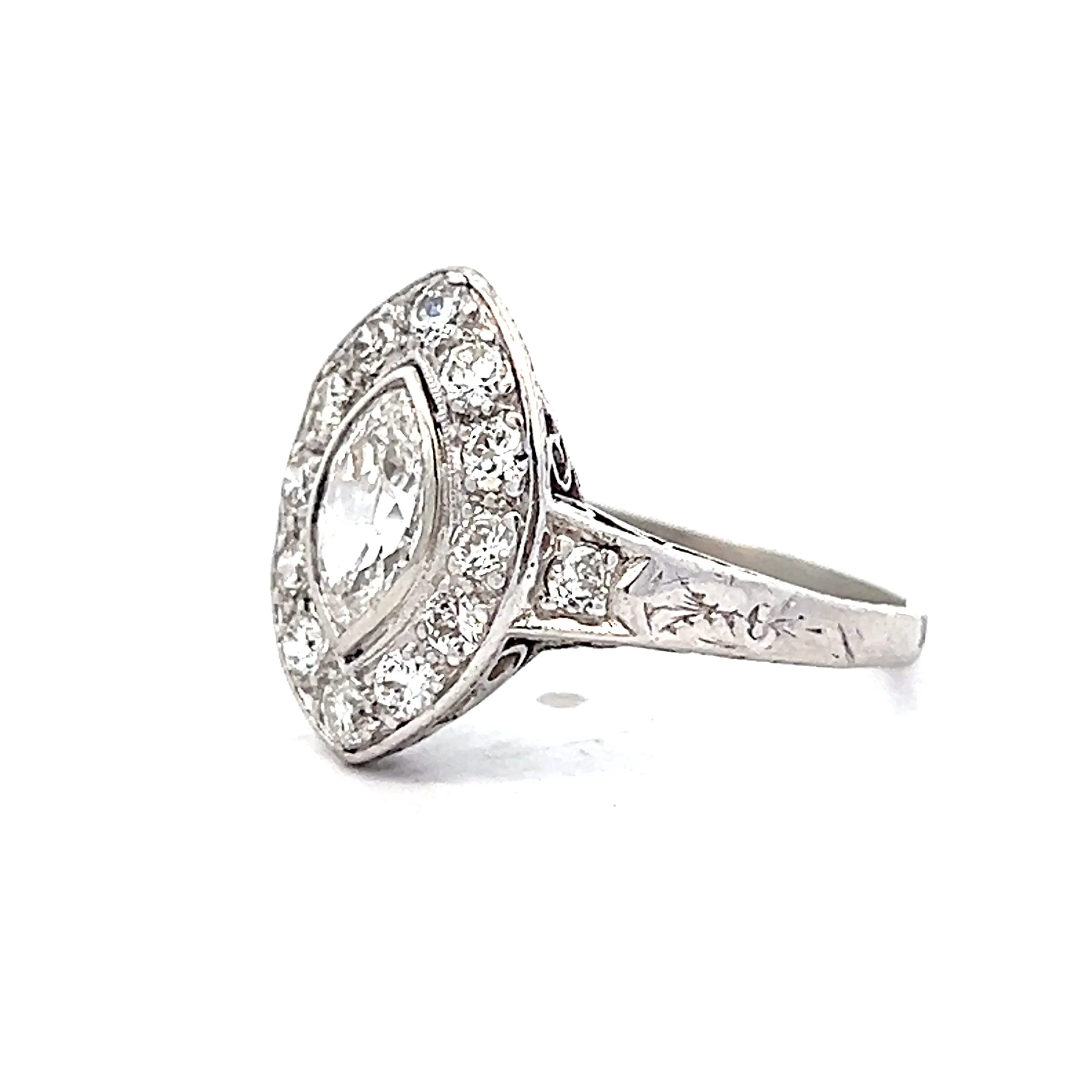 .60 Antique Deco Marquise Diamond Engagement Ring Platinum - Image 2