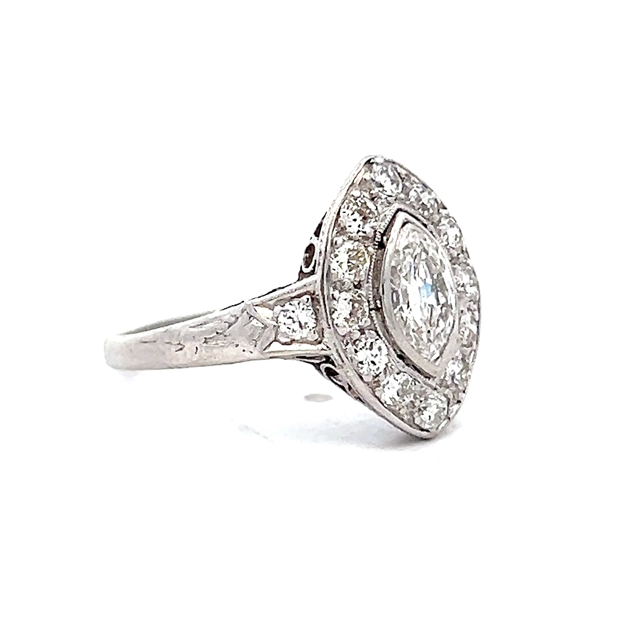 .60 Antique Deco Marquise Diamond Engagement Ring Platinum - Image 3