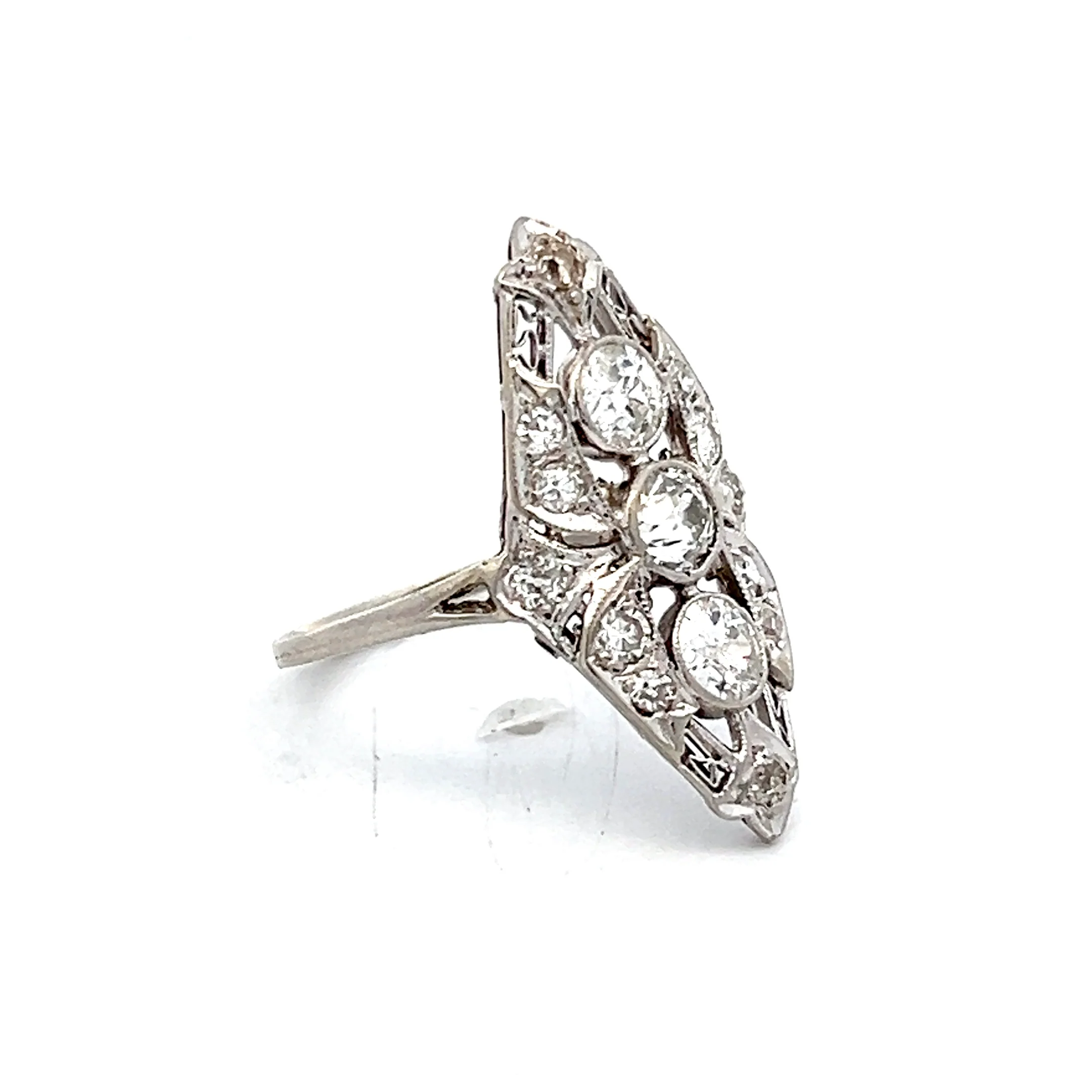 .60 Art Deco Diamond Navette Cocktail Ring in Platinum - Image 3