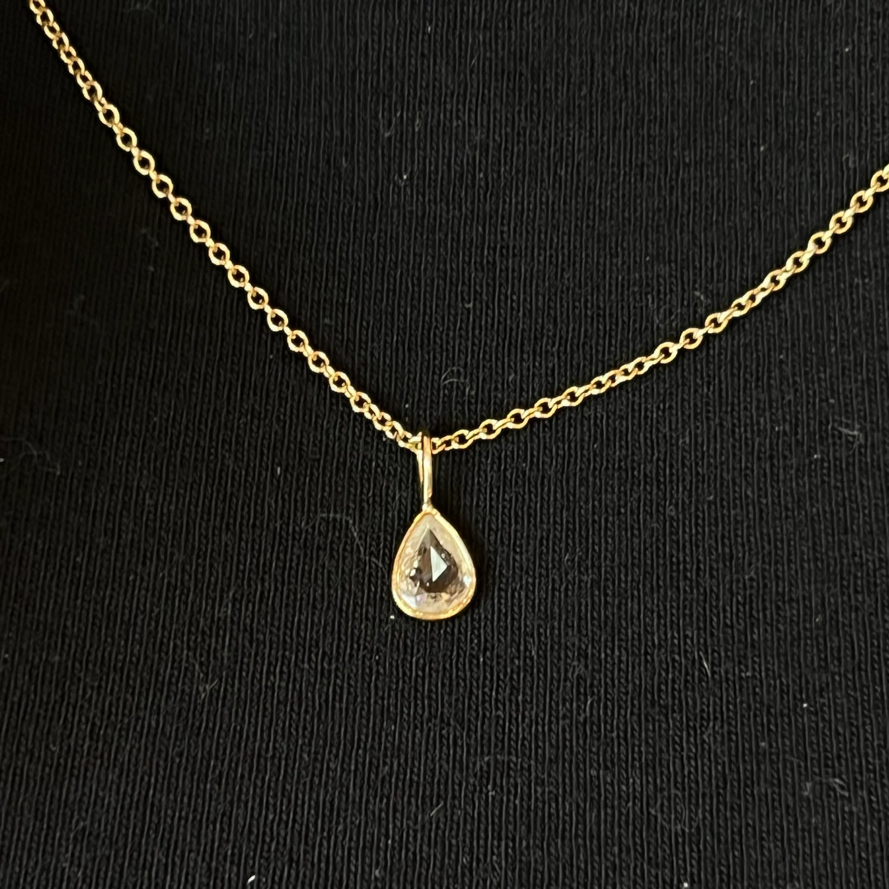 .60 Bezel Set Pear Rose Cut Diamond Necklace in 14k Yellow Gold - Image 4