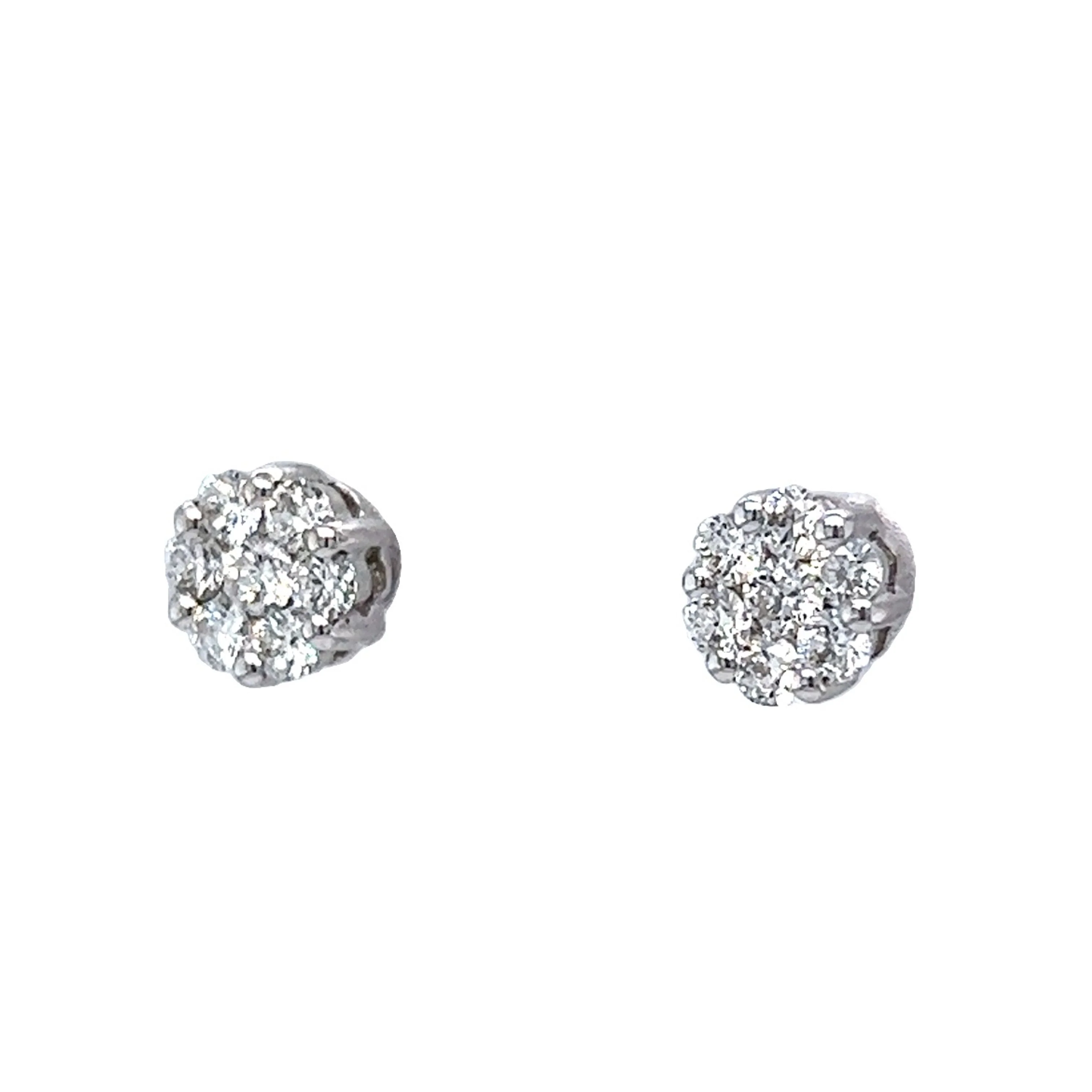 .60 Diamond Cluster Earring Studs in 14k White Gold - Image 2
