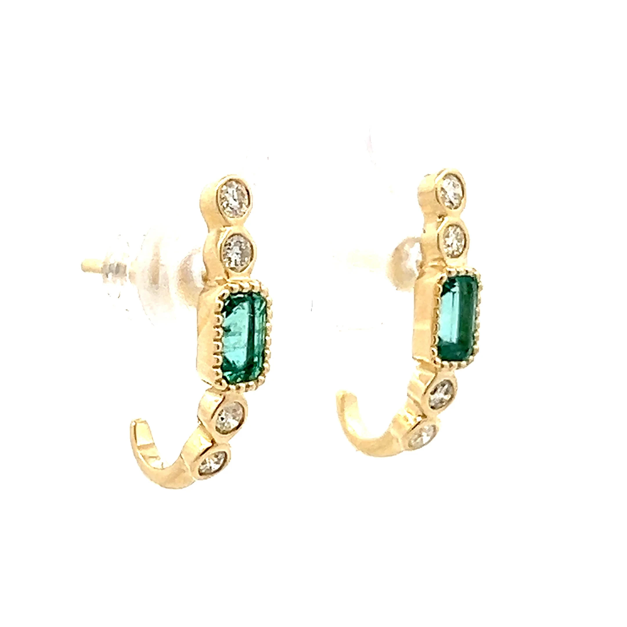 .60 Tourmaline & Diamond J Hoop Earrings in 14k - Image 3