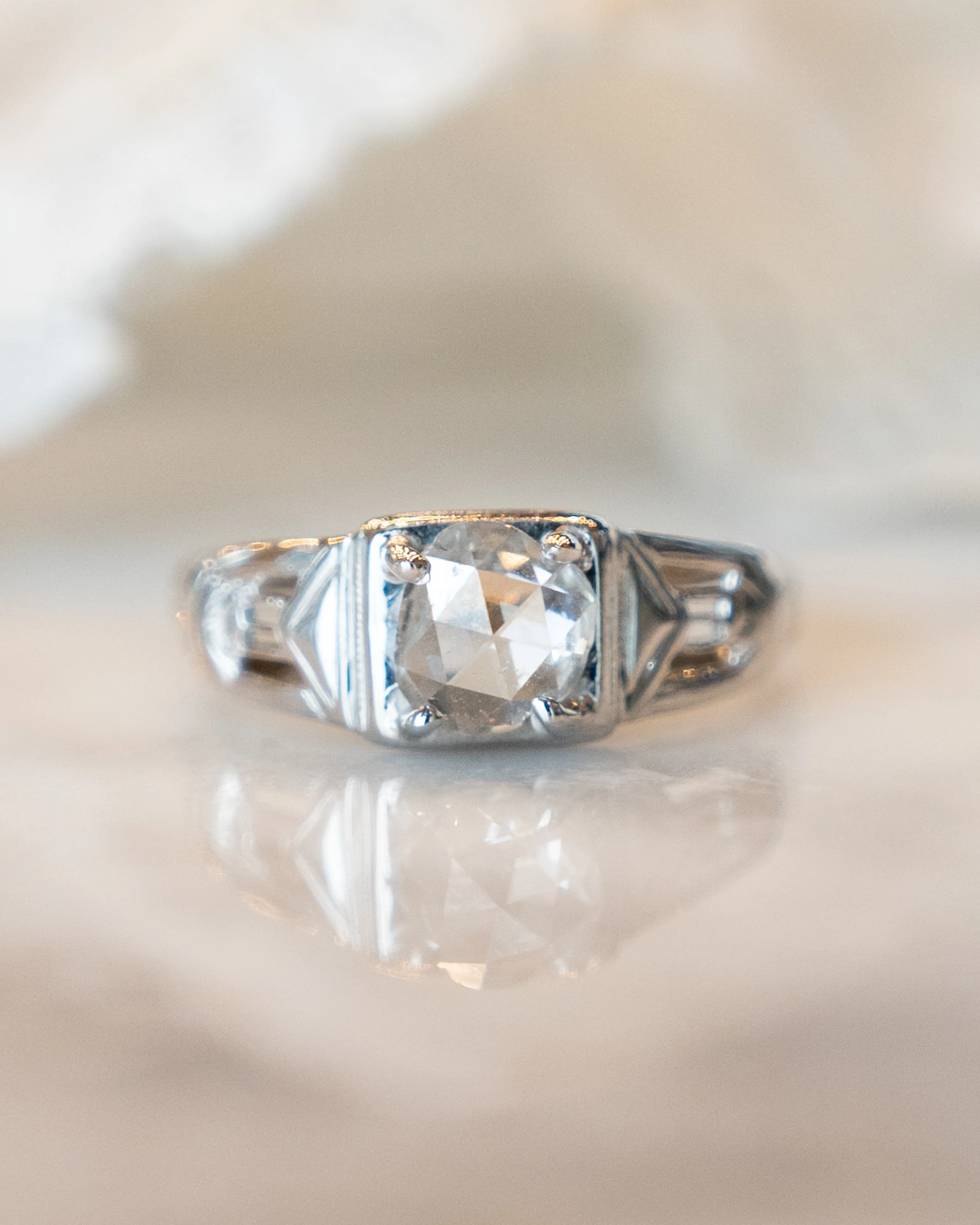 .60 Vintage Deco Rose Diamond Engagement Ring in 18k - Image 6