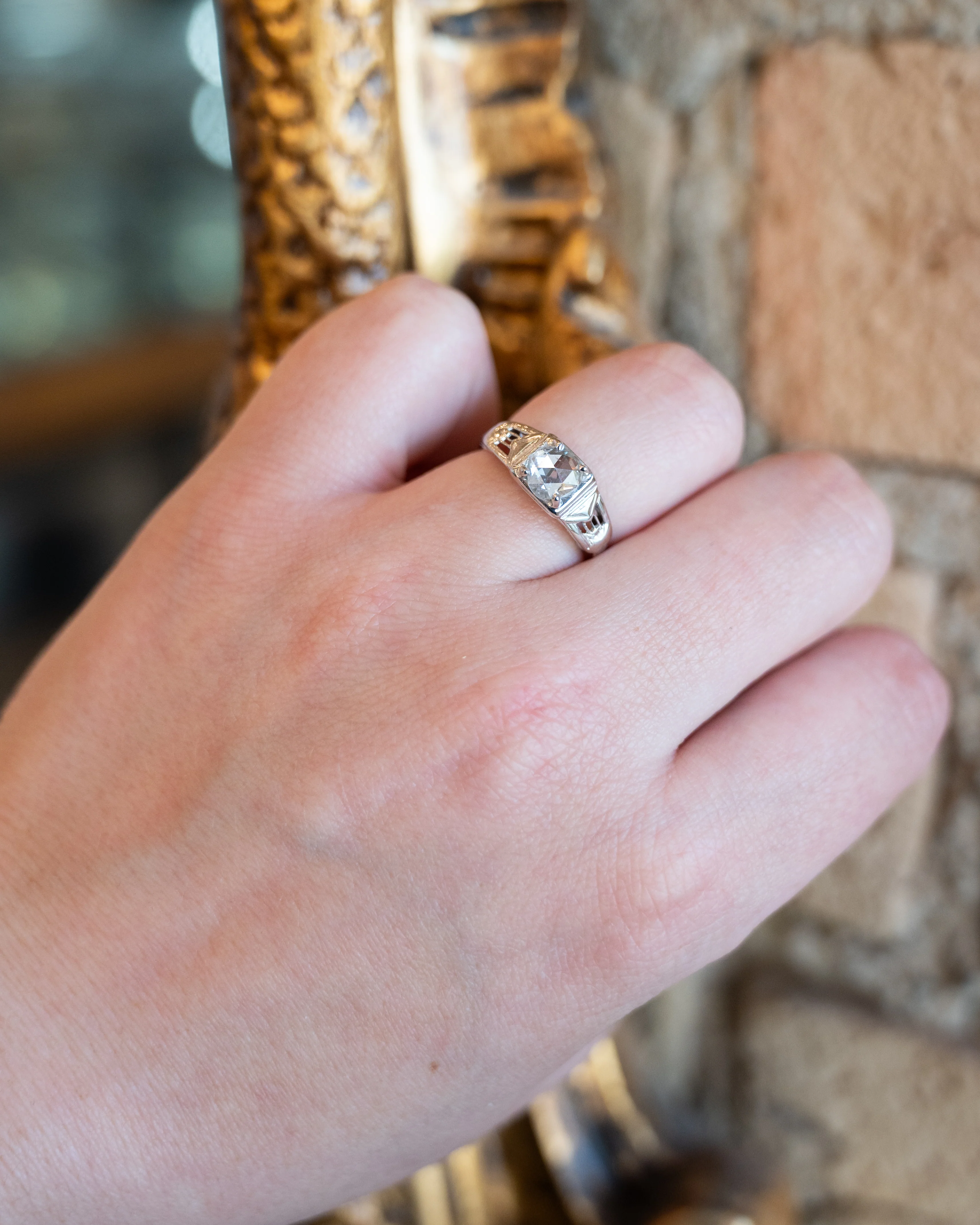 .60 Vintage Deco Rose Diamond Engagement Ring in 18k - Image 8